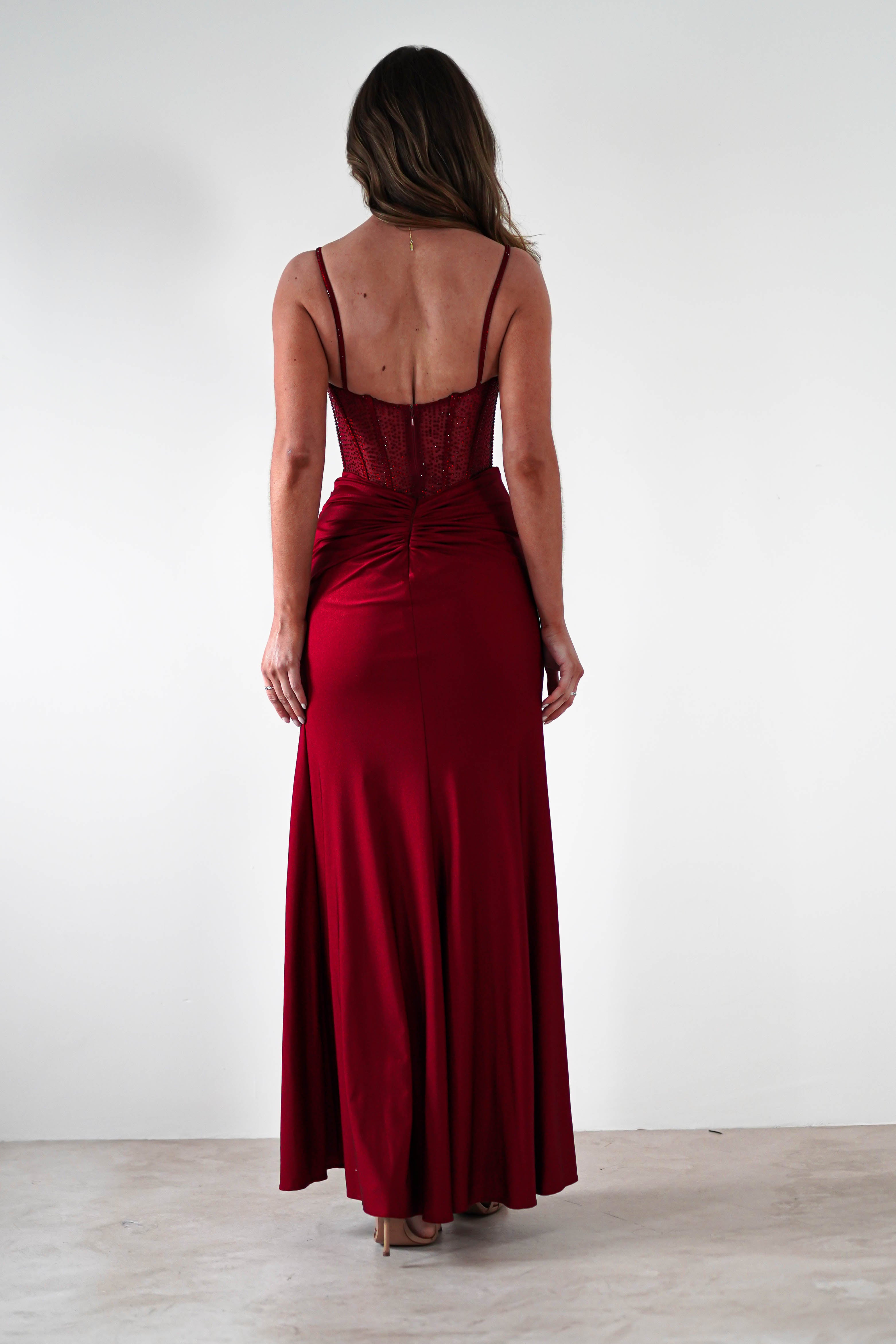 Stefani Rhinestone Bodice Gown | Burgundy | Debs & Prom | Formal Gown | Oh Hello Clothing