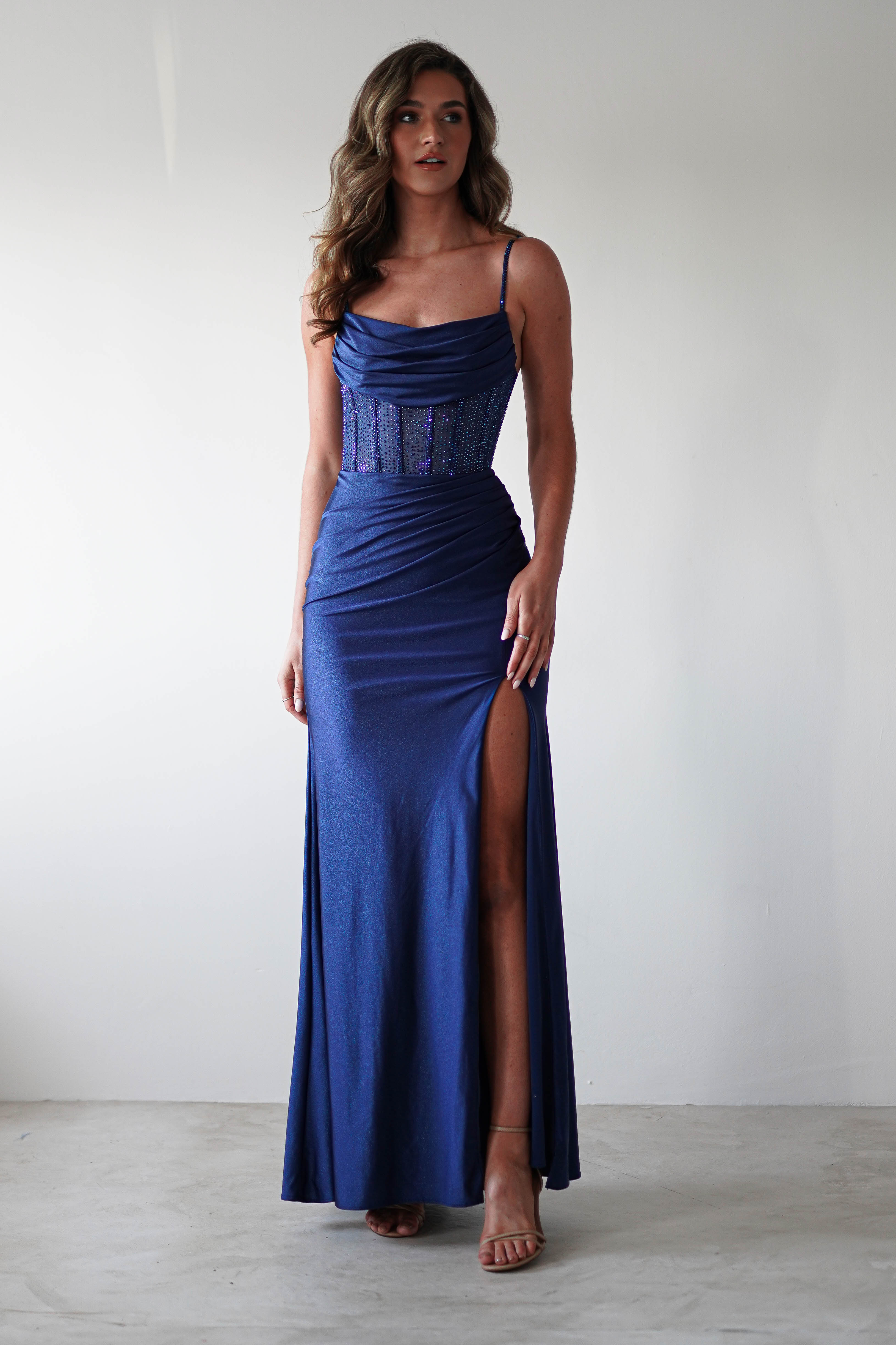 Stefani Rhinestone Bodice Gown | Navy | Debs & Prom | Formal Gown | Oh Hello Clothing