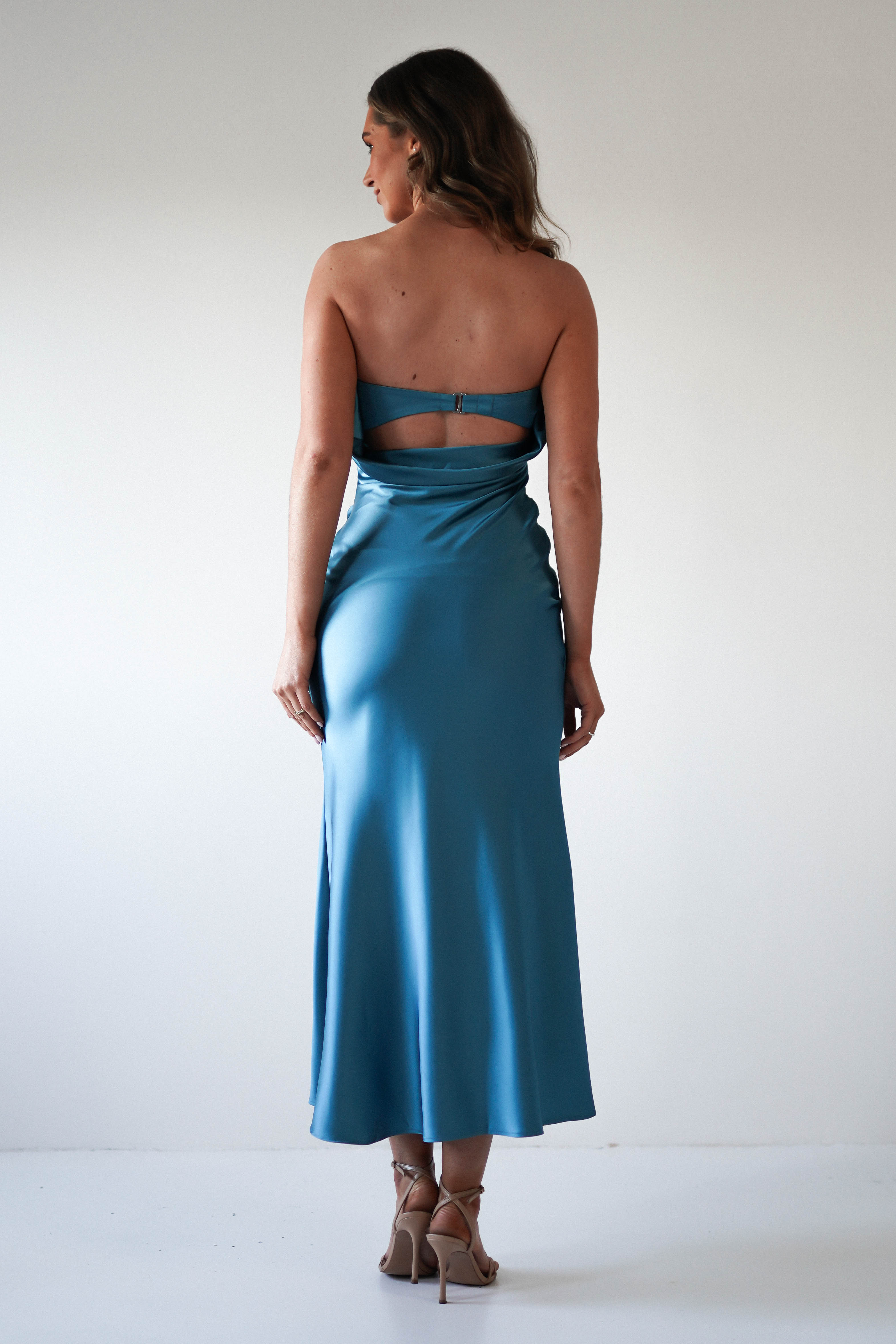 Allegra Robin Blue Gathered Midaxi Dress | Oh Hello Clothing | Oh Hello Clothing