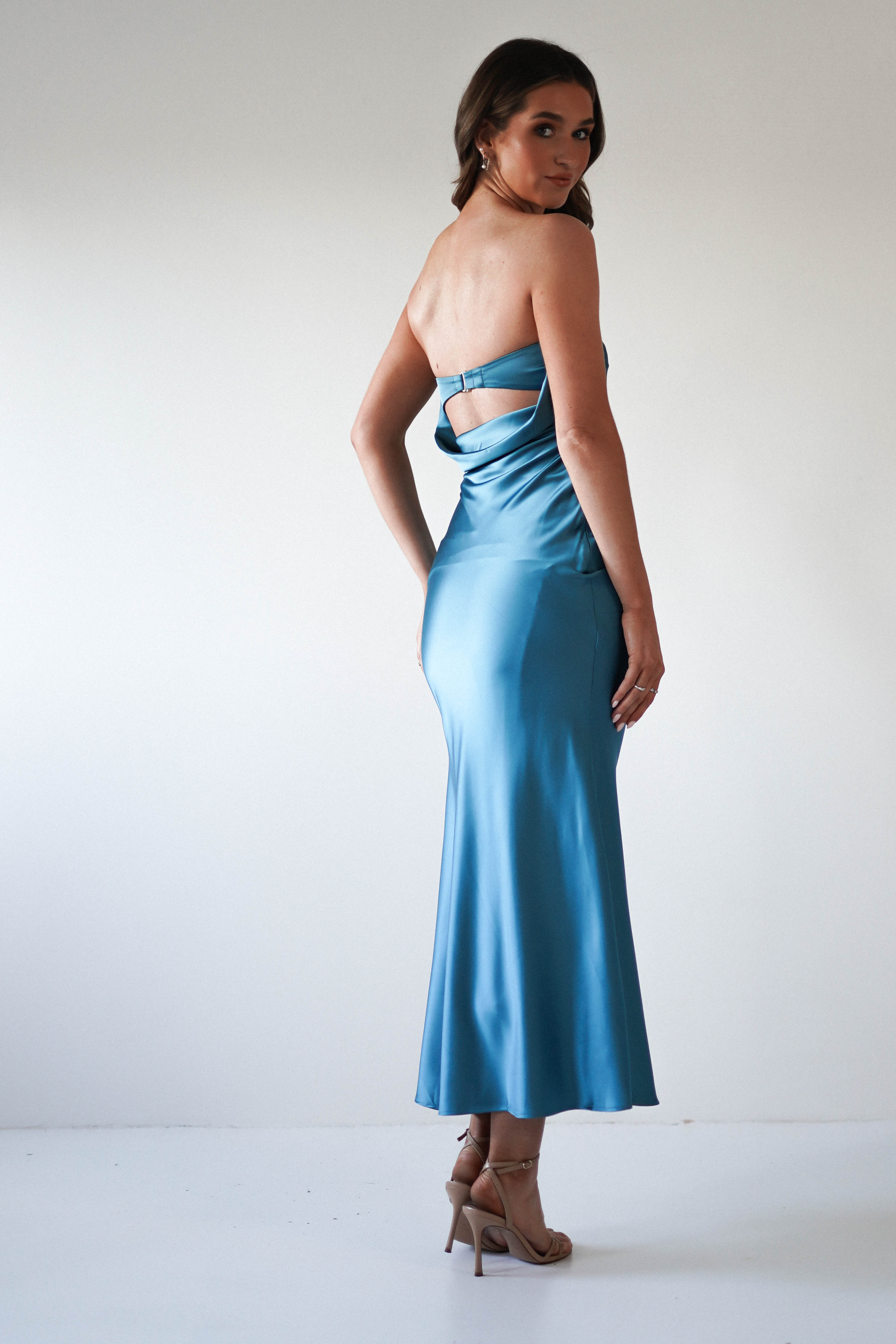 Allegra Robin Blue Gathered Midaxi Dress | Oh Hello Clothing | Oh Hello Clothing