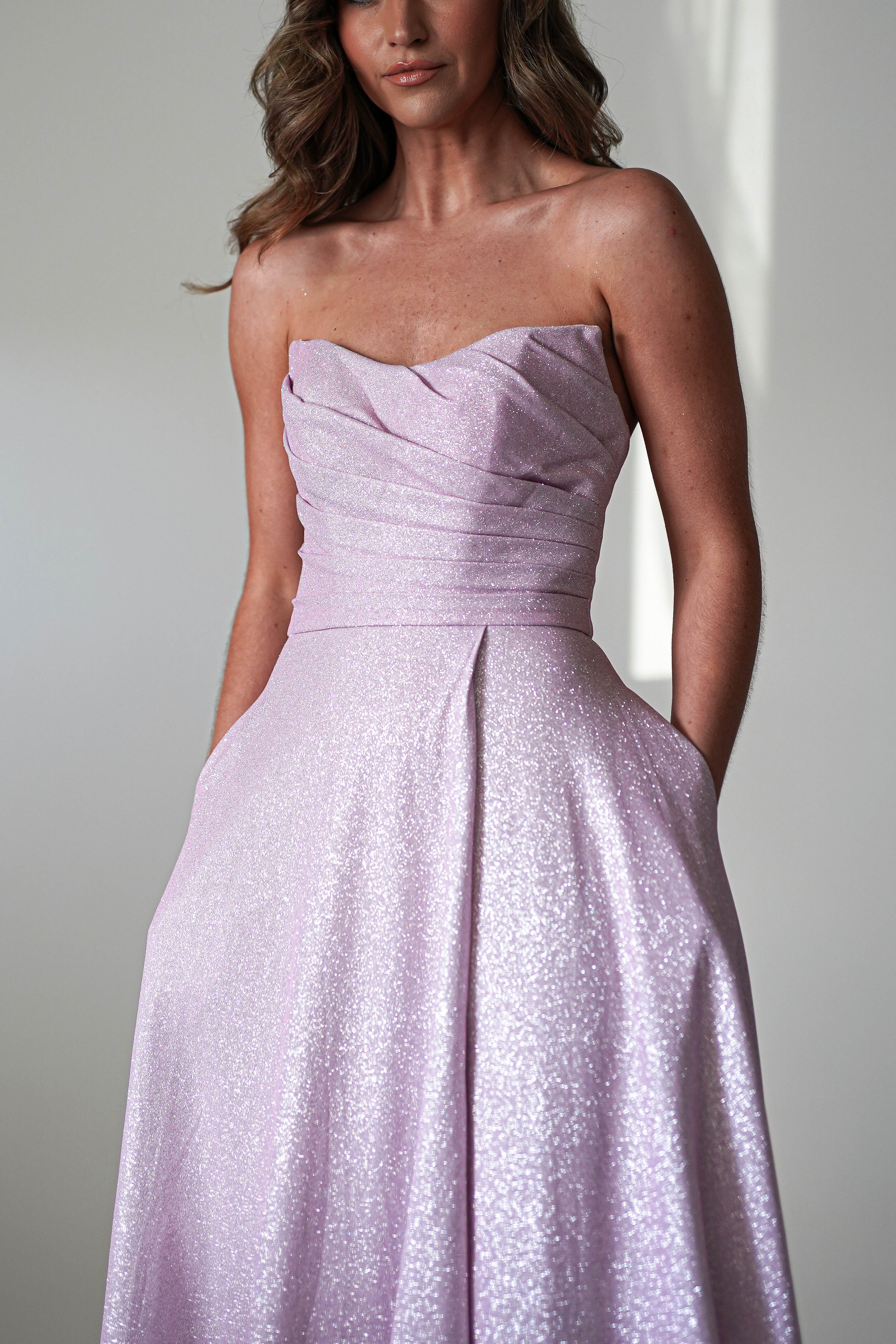 Cassia Strapless Glitter Aline Gown | Pink | Debs & Prom | Formal Gown | Oh Hello Clothing