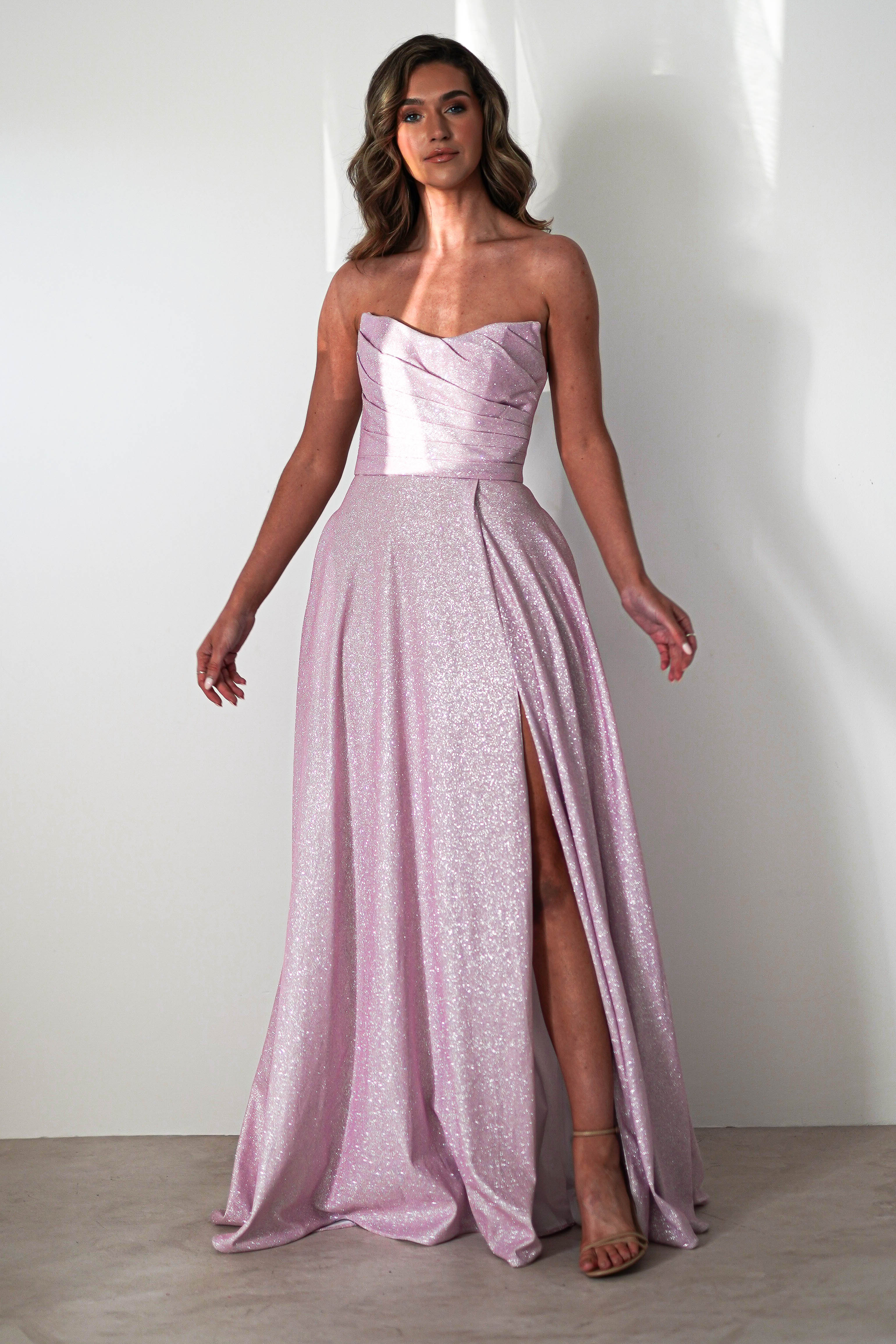 Cassia Strapless Glitter Aline Gown | Pink | Debs & Prom | Formal Gown | Oh Hello Clothing