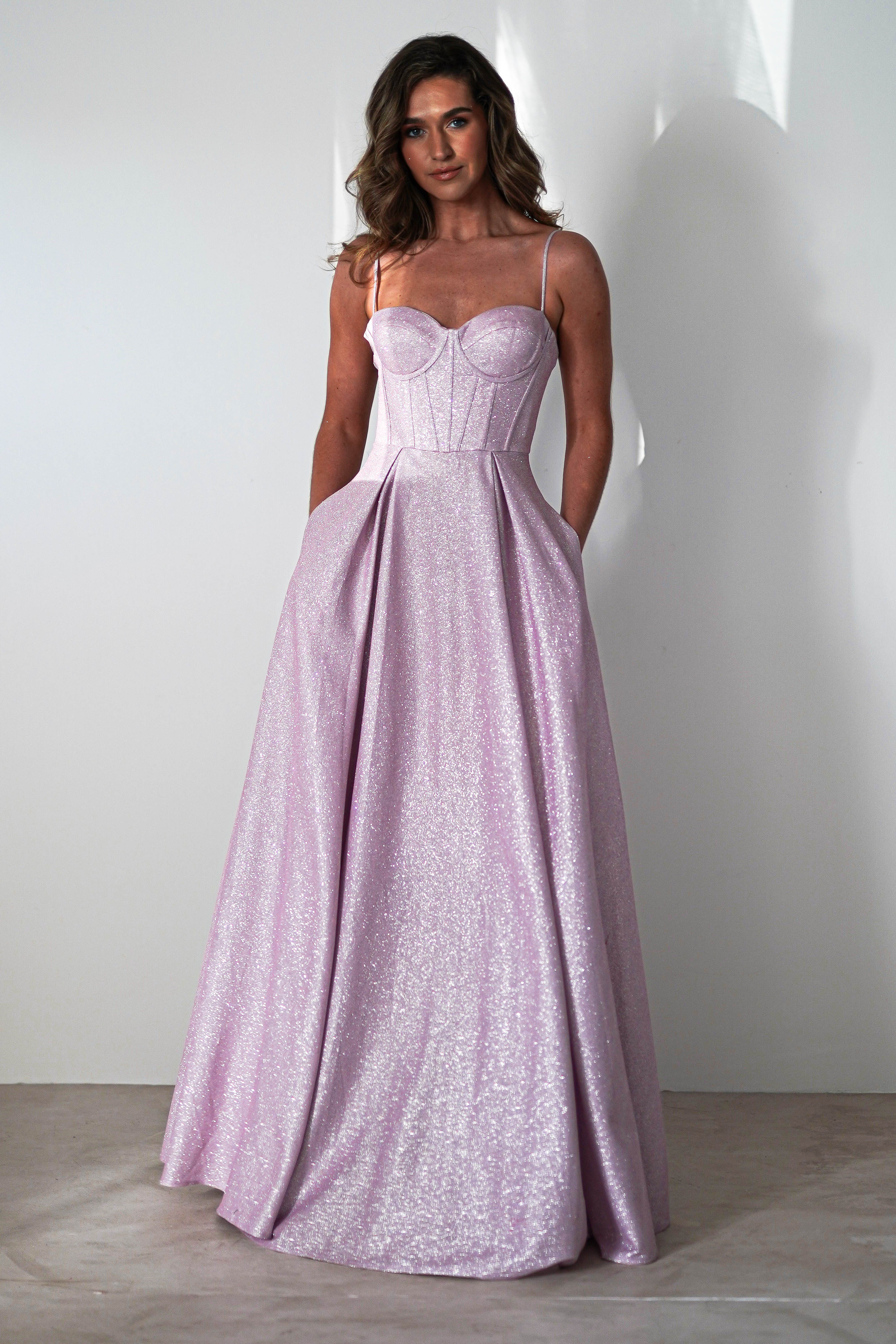 Luna Glitter Corset Aline Gown | Pink | Debs & Prom | Formal Gown | Oh Hello Clothing
