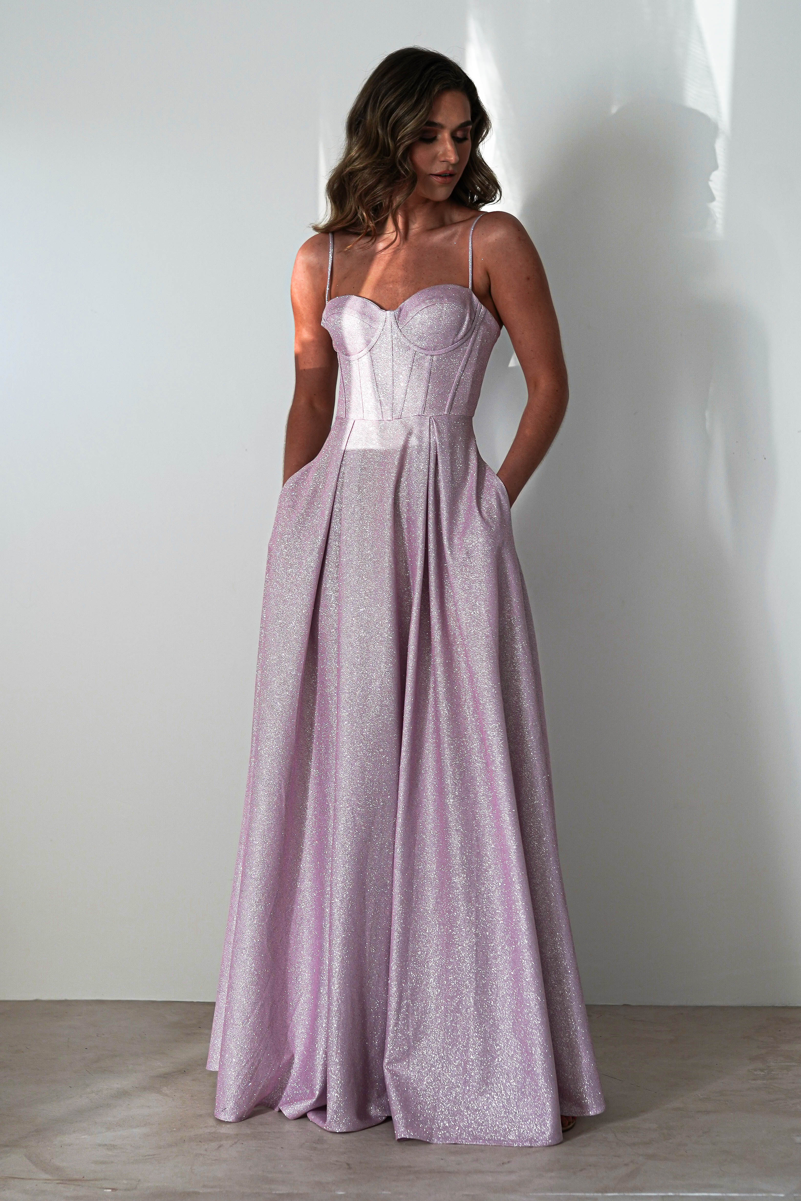 Luna Glitter Corset Aline Gown | Pink | Debs & Prom | Formal Gown | Oh Hello Clothing