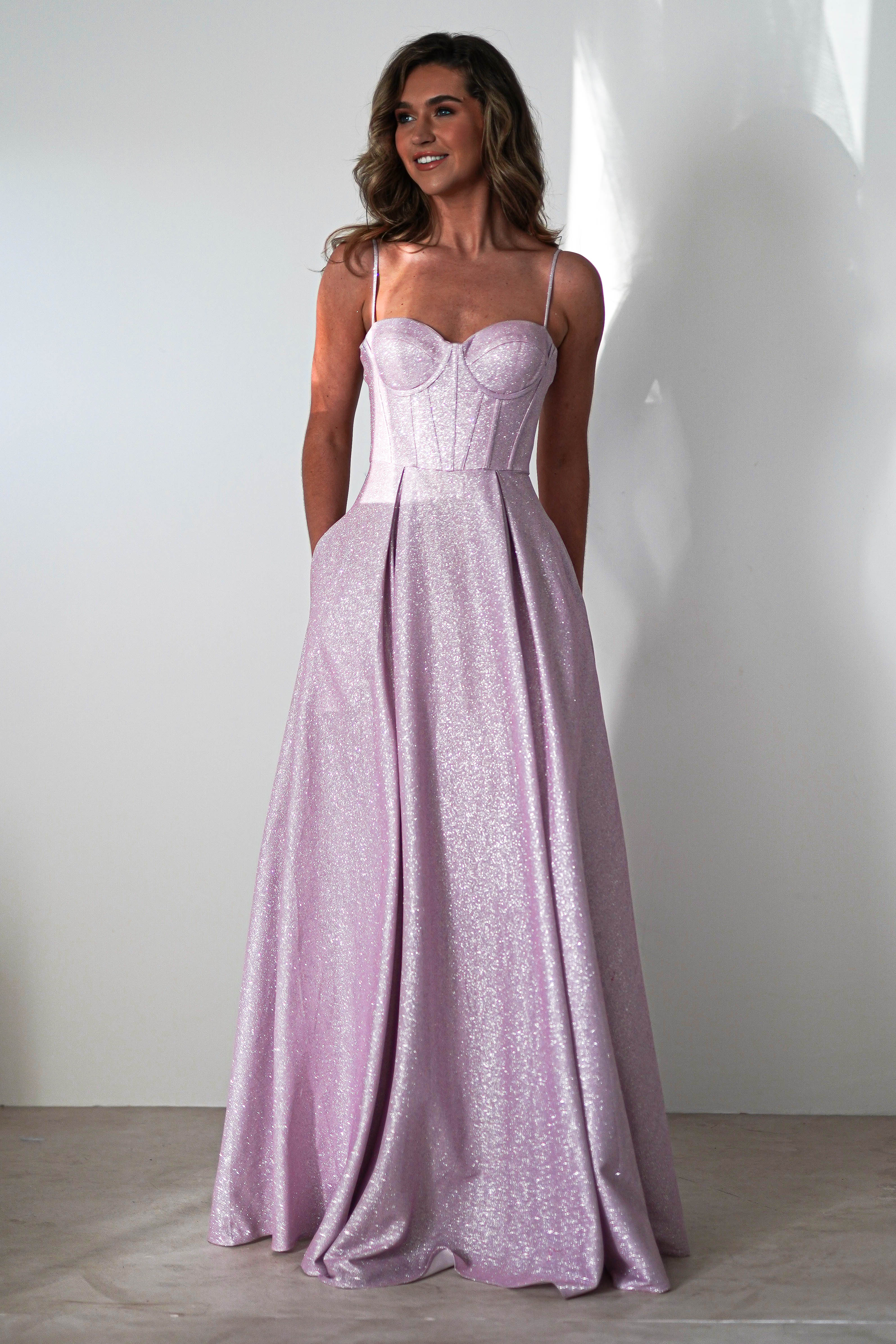 Luna Glitter Corset Aline Gown | Pink | Debs & Prom | Formal Gown | Oh Hello Clothing