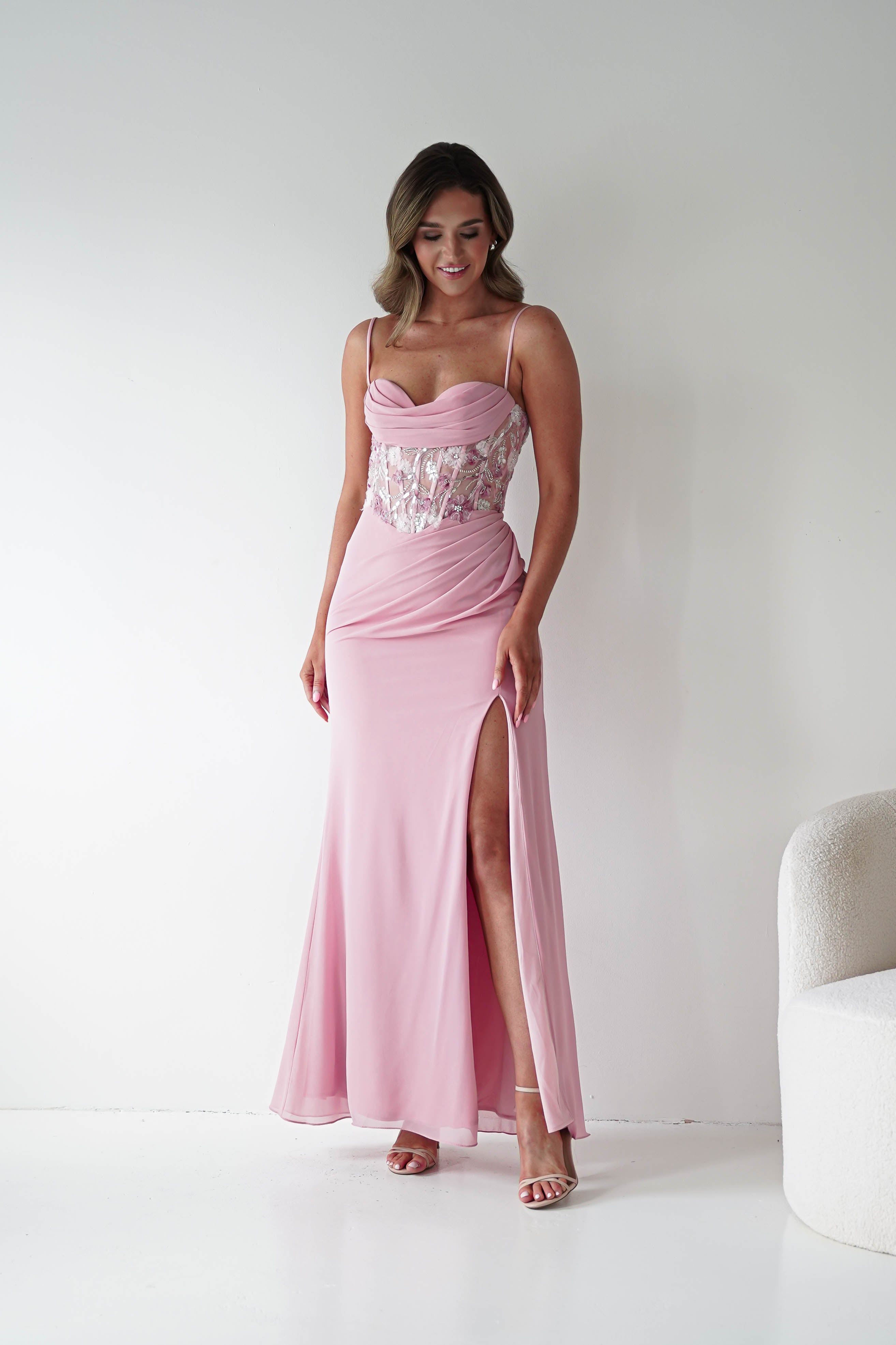 Oh Hello Clothing Dresses > Prom Dresses 1*DONE-T722- NEW GOWN in PINKwith beaded detail (Copy)