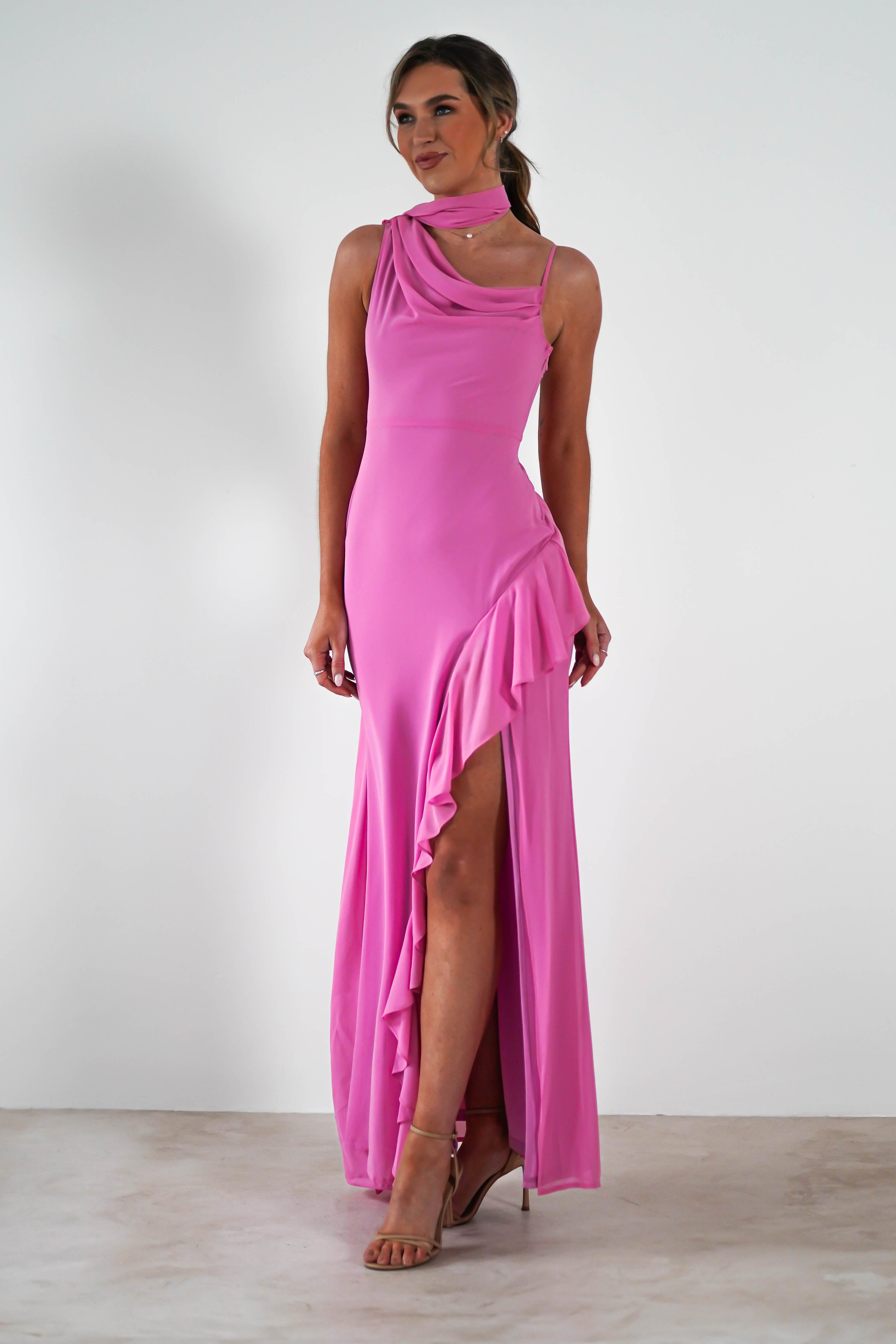 Rosella Ruffle Detail Maxi Dress Fuchsia | Wedding Guest Dress | Maxi | Oh Hello Clothing
