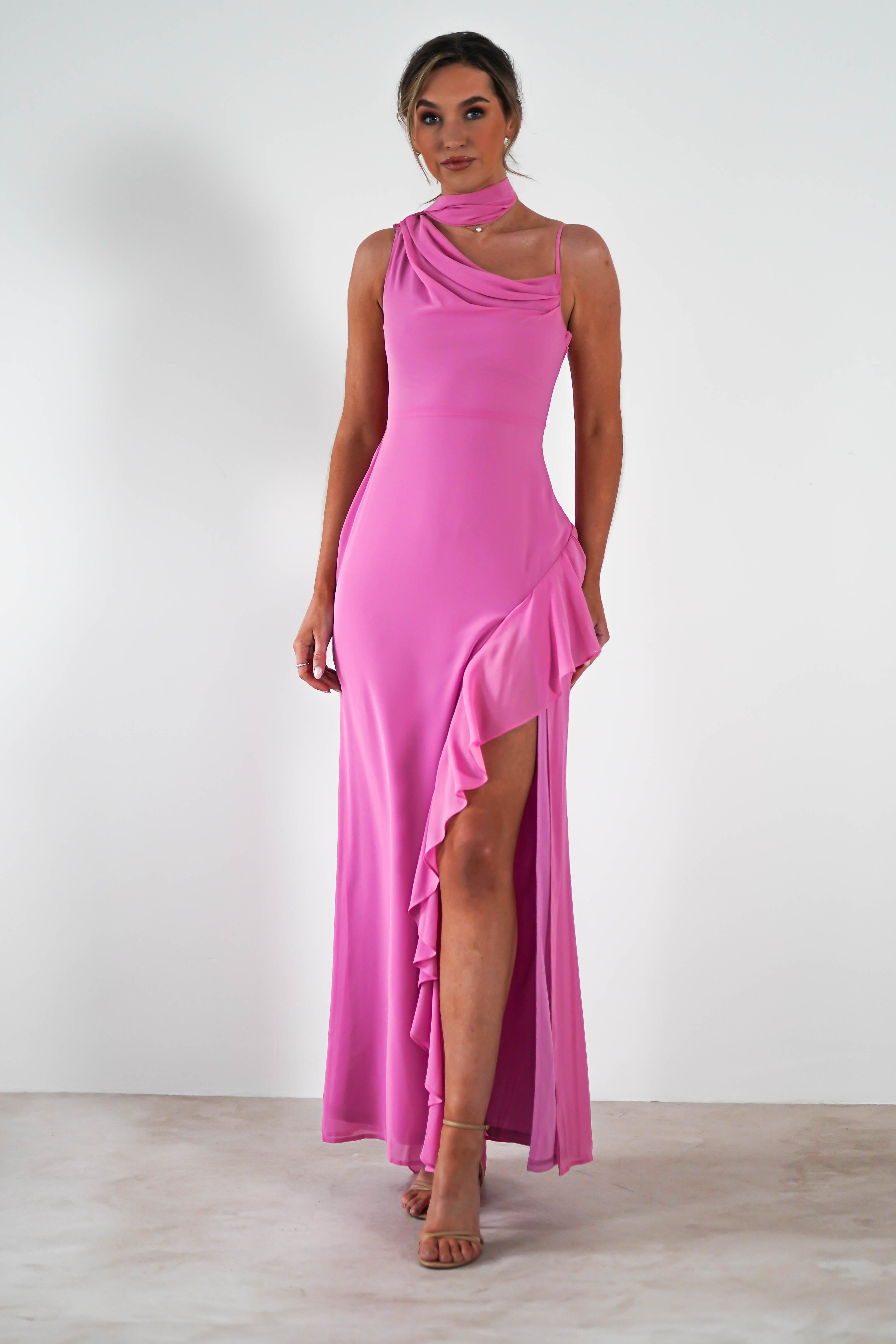 Rosella Ruffle Detail Maxi Dress Fuchsia | Wedding Guest Dress | Maxi | Oh Hello Clothing