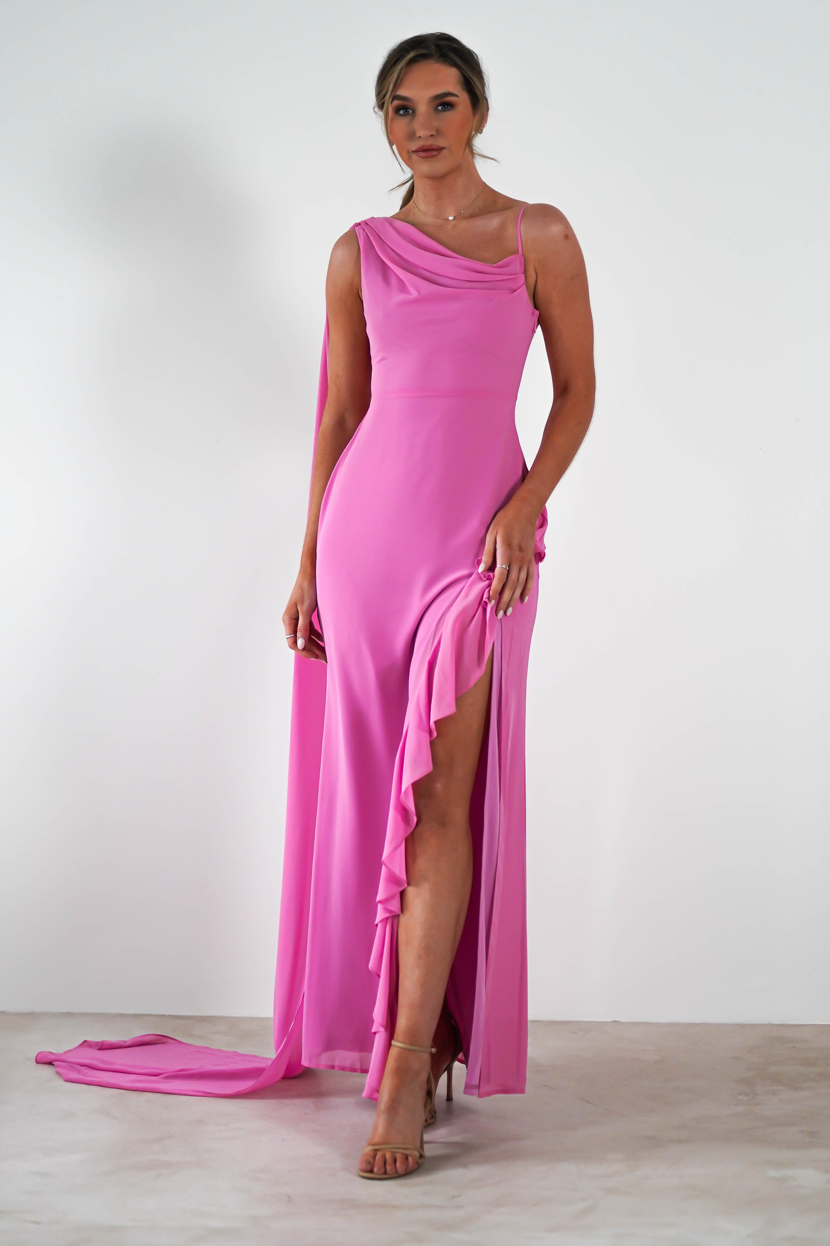 Rosella Ruffle Detail Maxi Dress Fuchsia | Wedding Guest Dress | Maxi | Oh Hello Clothing
