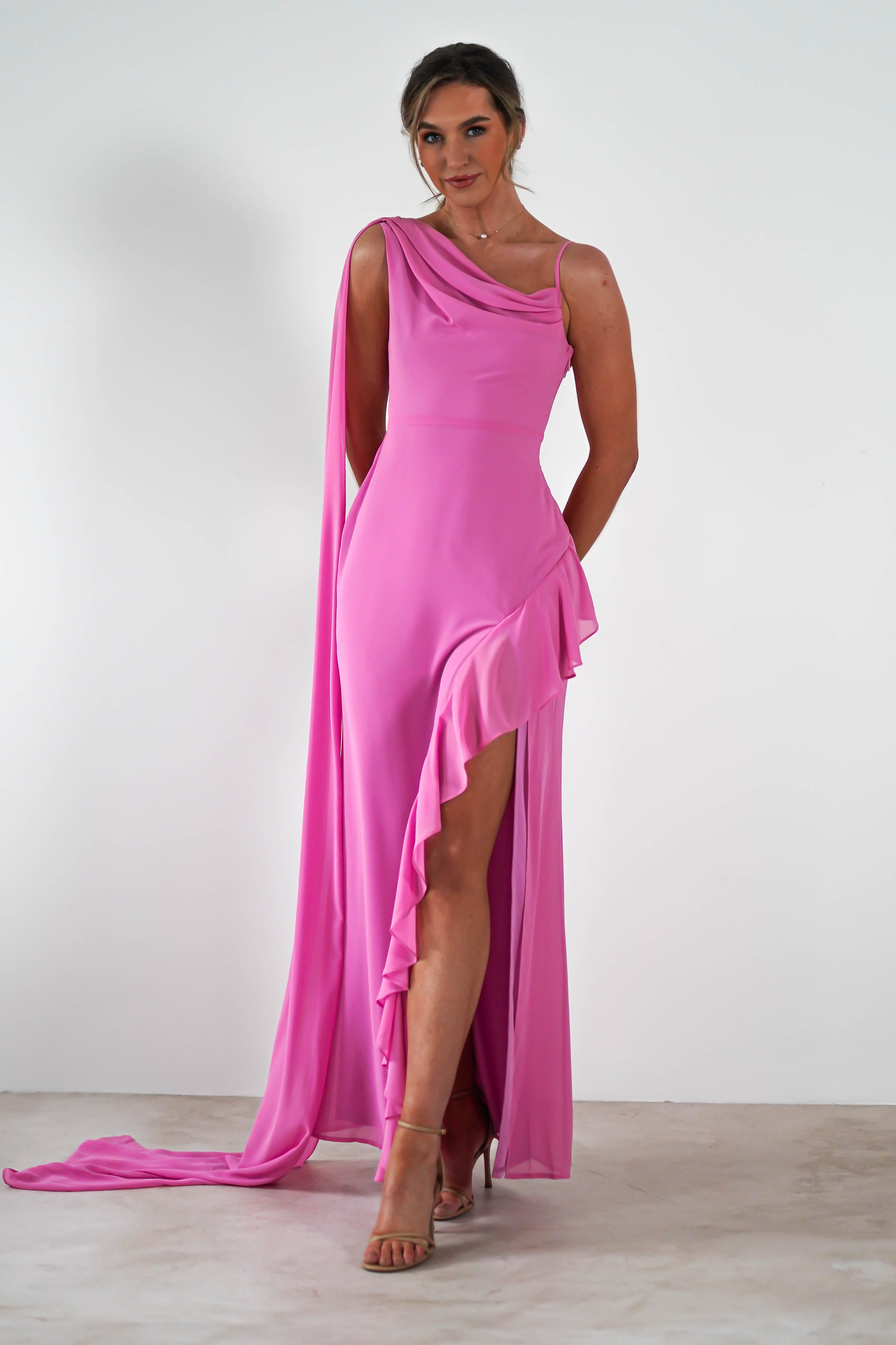 Rosella Ruffle Detail Maxi Dress Fuchsia | Wedding Guest Dress | Maxi | Oh Hello Clothing