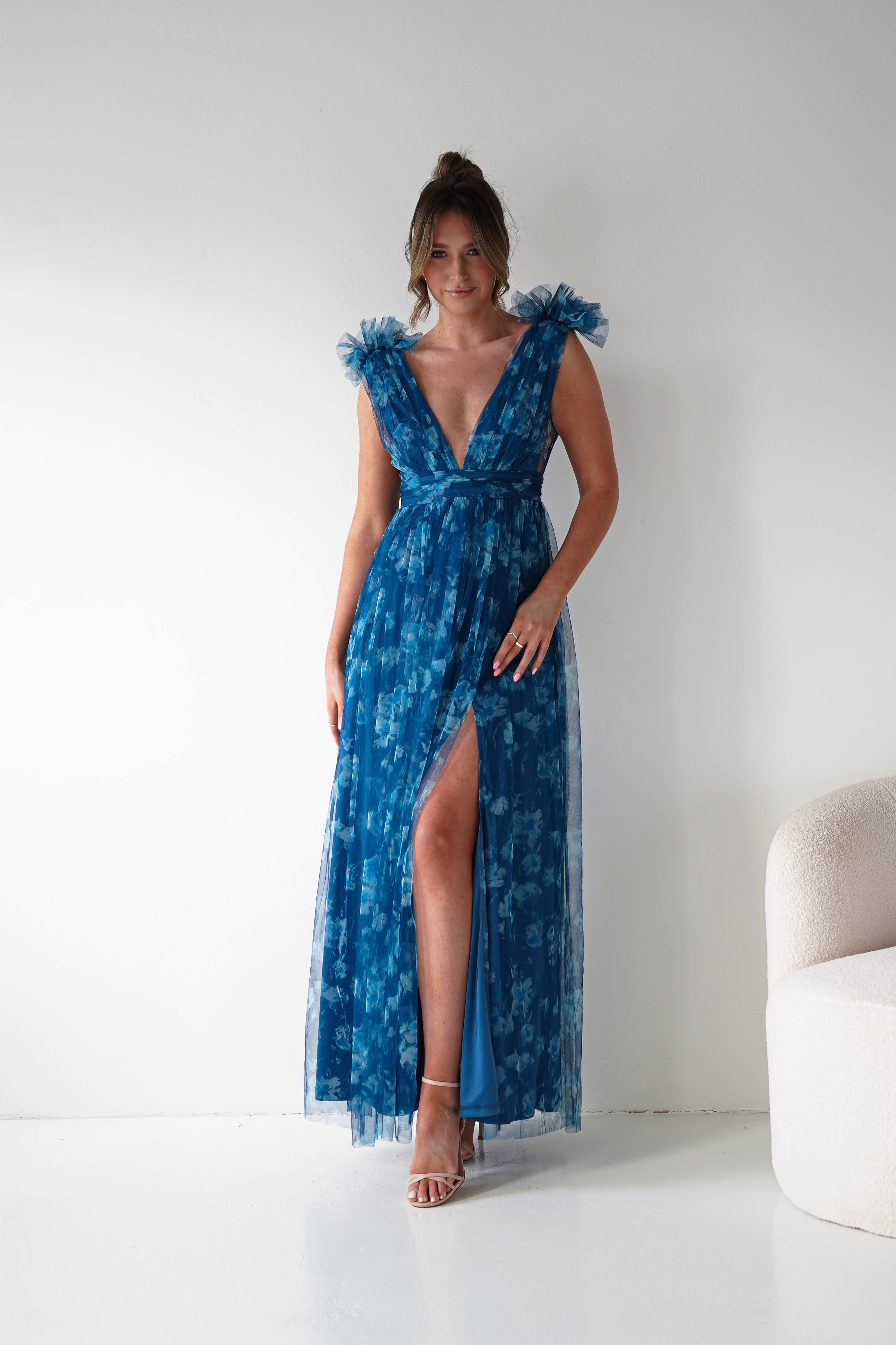 Oh Hello Clothing Women > Clothing > Dresses 1*DONE-Valentina Tulle Floral Maxi Dress | NAVYBLUE
