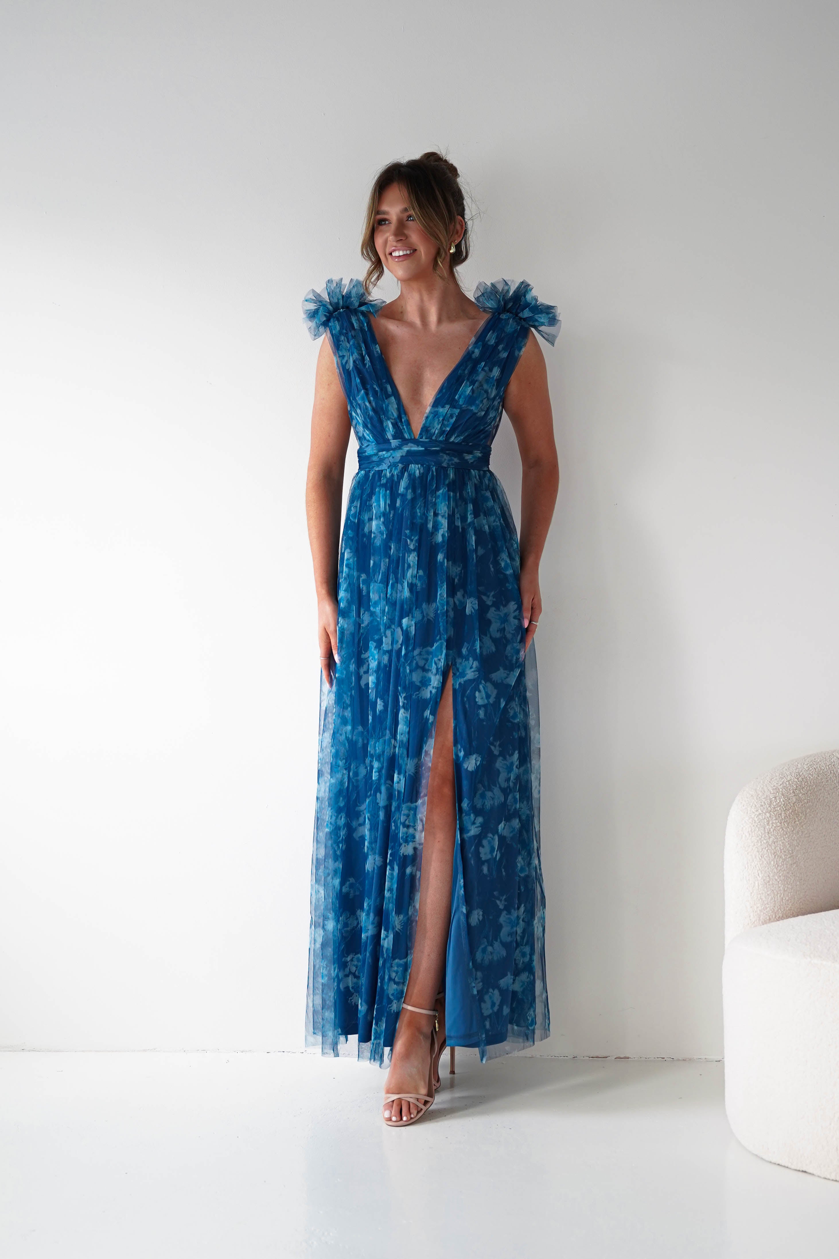 Oh Hello Clothing Women > Clothing > Dresses 1*DONE-Valentina Tulle Floral Maxi Dress | NAVYBLUE