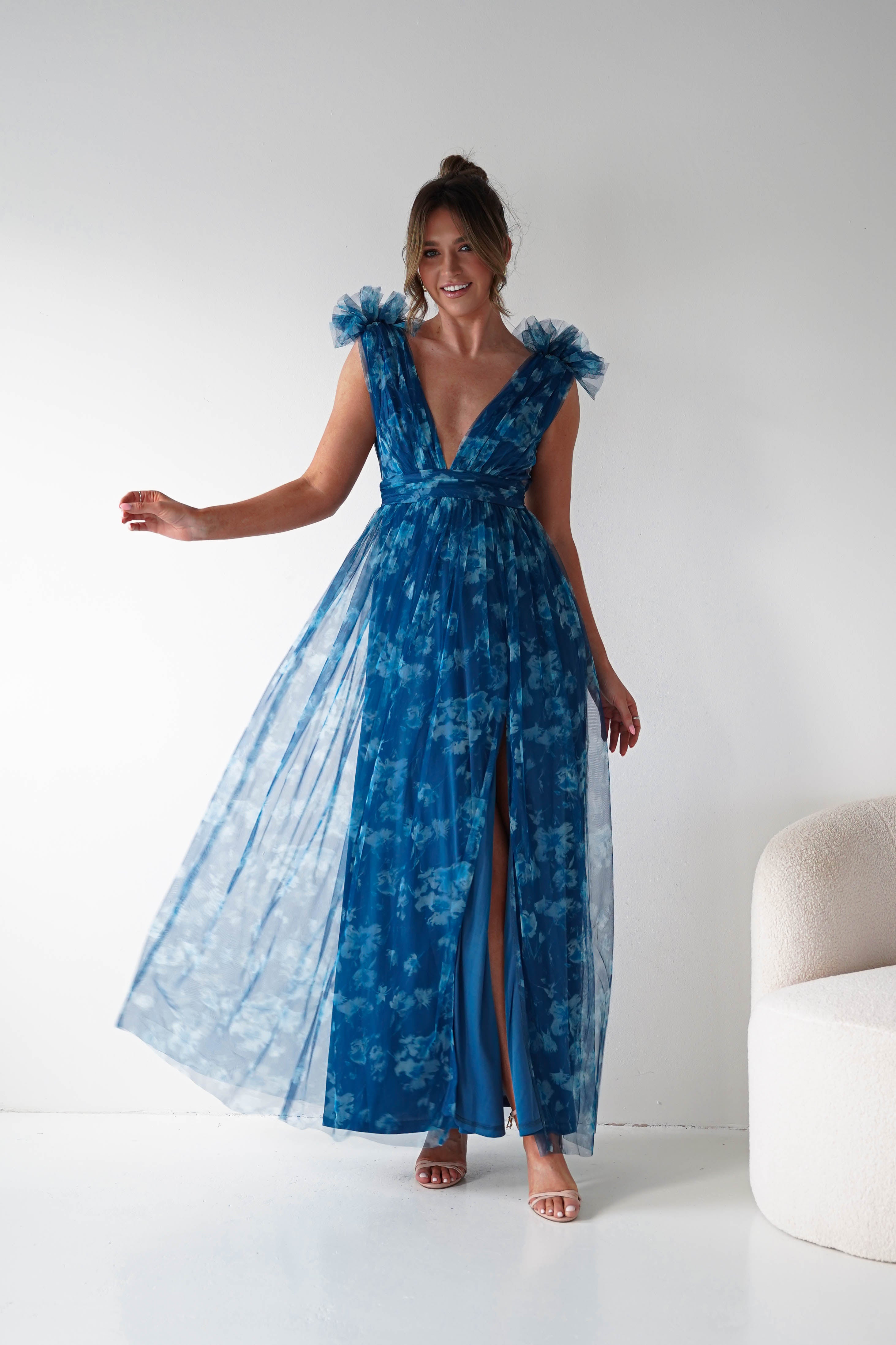Oh Hello Clothing Women > Clothing > Dresses 1*DONE-Valentina Tulle Floral Maxi Dress | NAVYBLUE