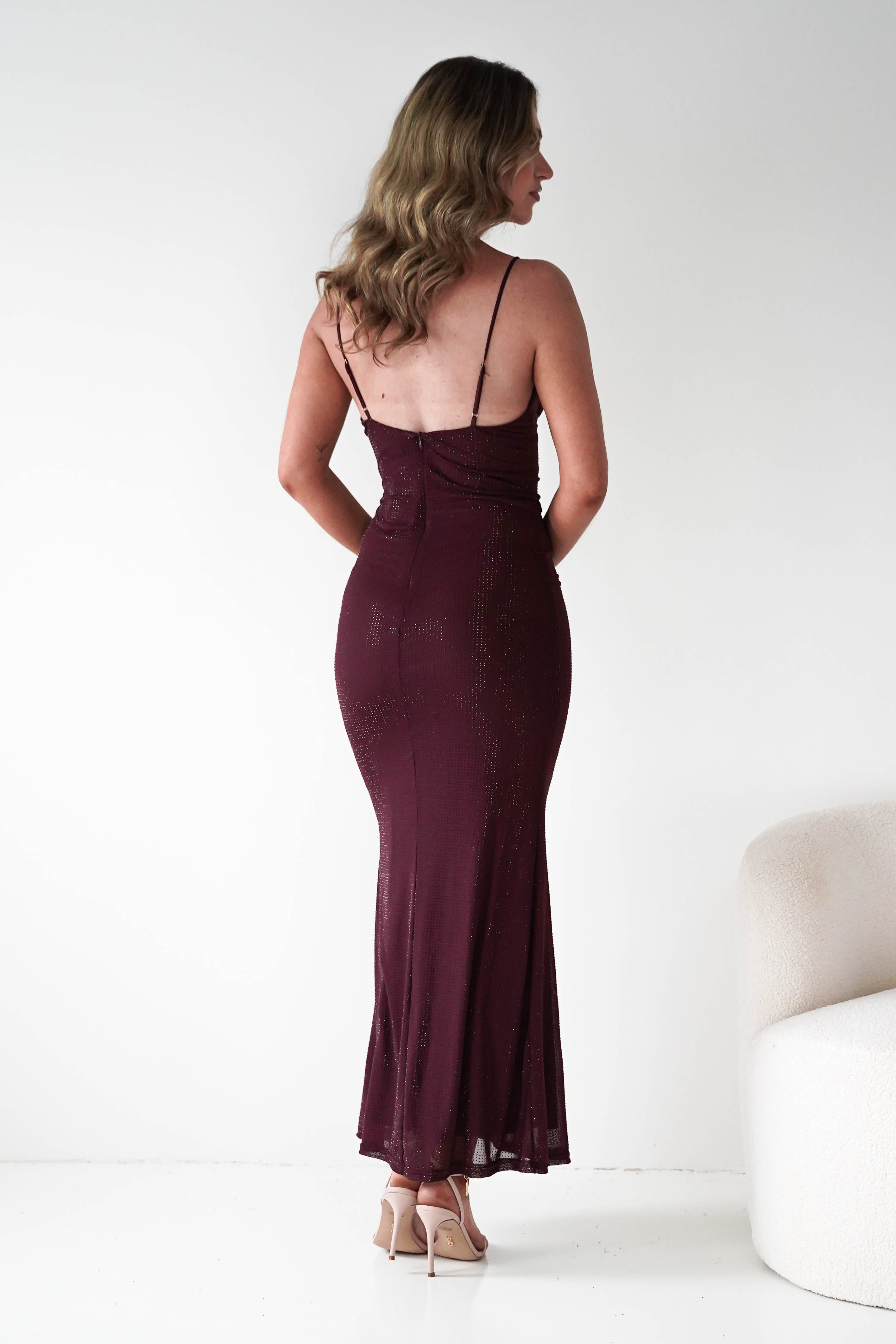 Oh Hello Clothing Dresses 1*DONE - VERA & LUCY-Shimmer Mesh red V-Neck Maxi Dress