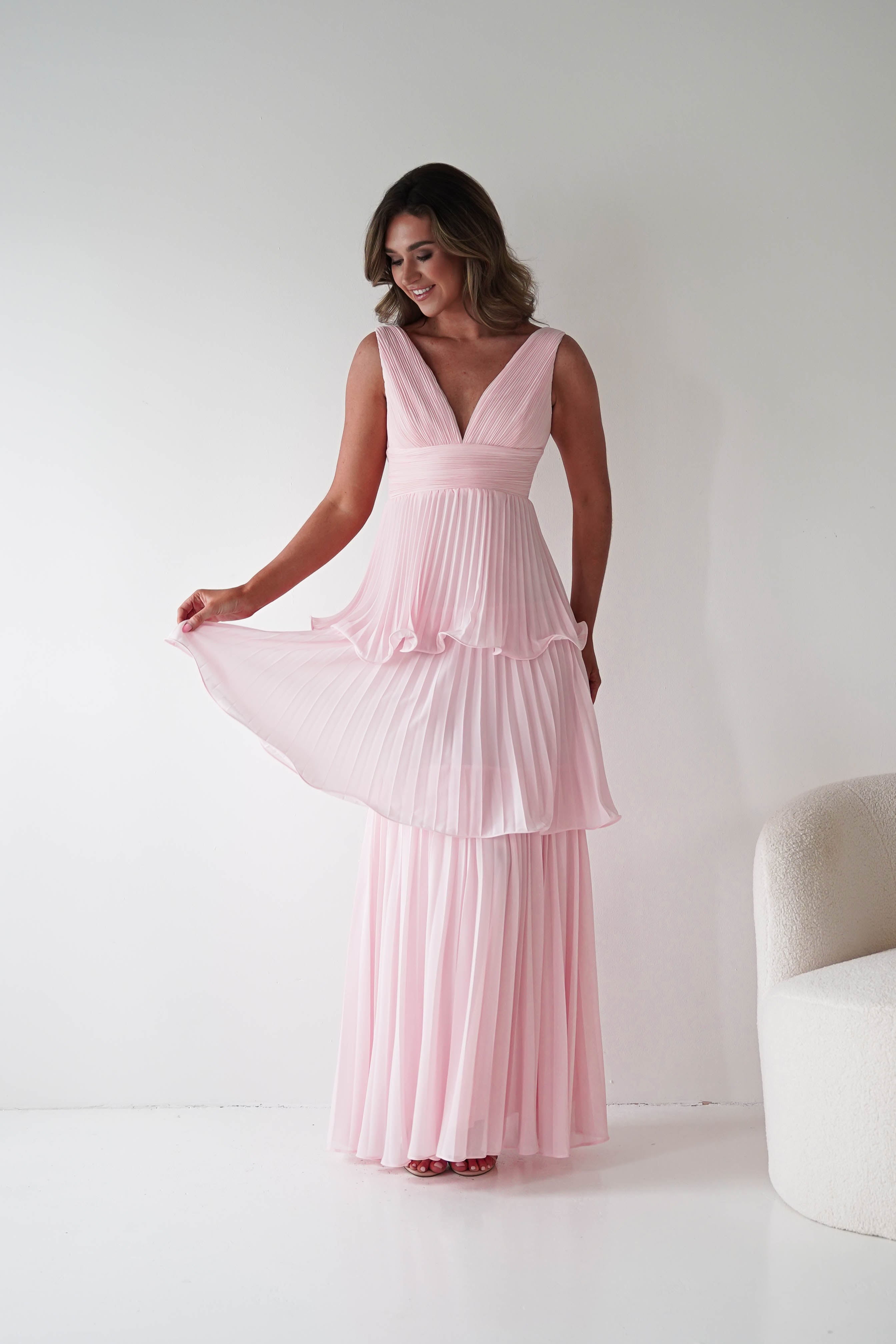 Oh Hello Clothing Women > Clothing > Dresses 1*DONE-Vina Tiered Pleated Layered Maxi Dress | New colour Pink
