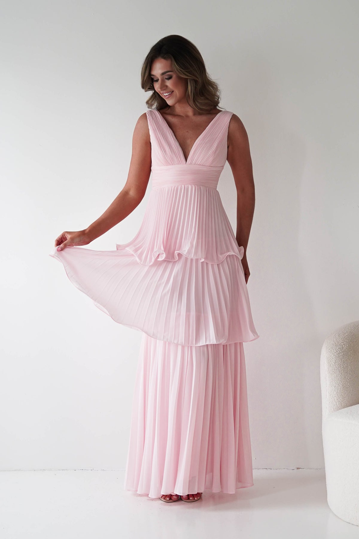Oh Hello Clothing Women > Clothing > Dresses 1*DONE-Vina Tiered Pleated Layered Maxi Dress | New colour Pink