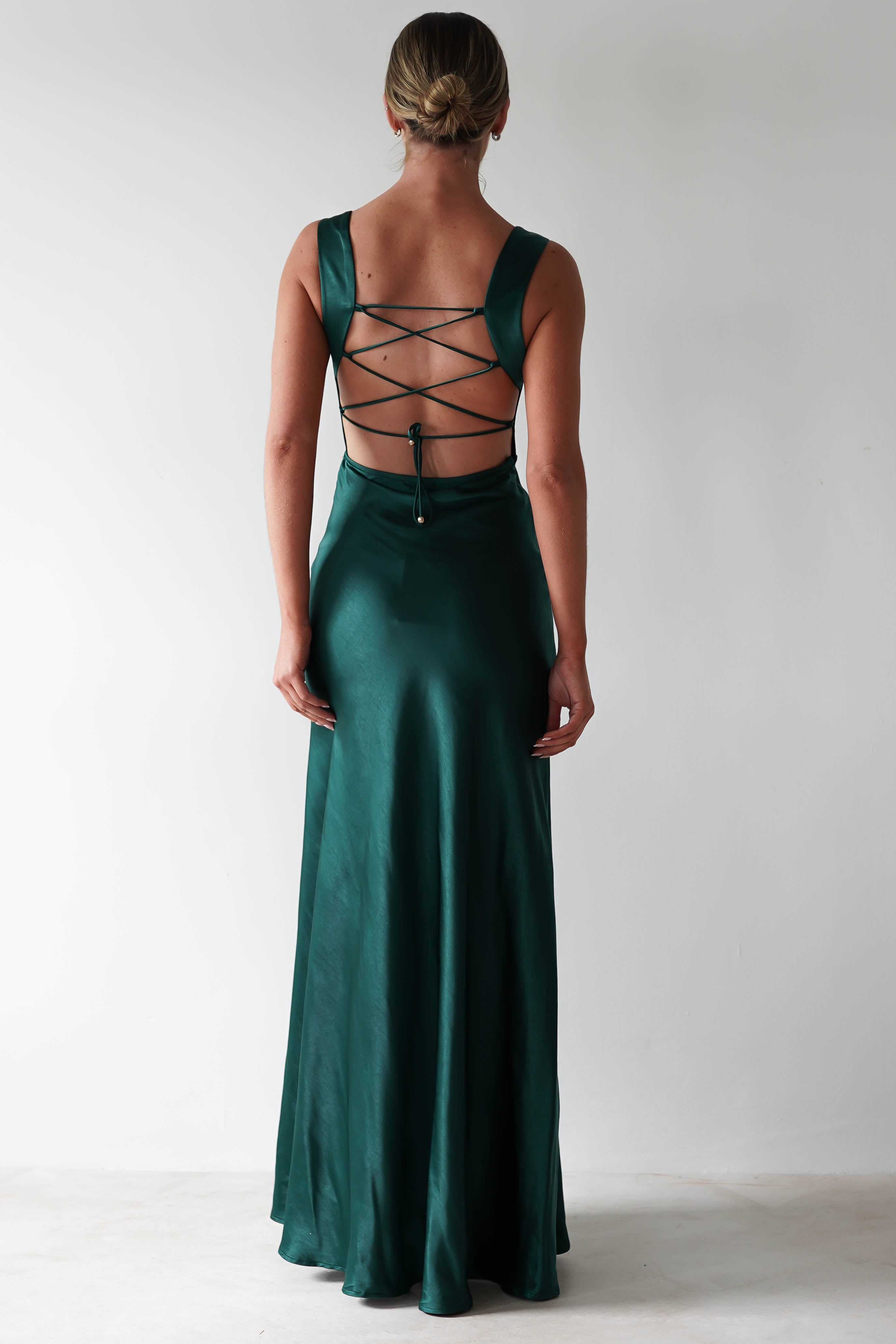 Riviera Soft Satin Maxi Gown | Forest Green | Debs & Prom | Formal Gown | Oh Hello Clothing