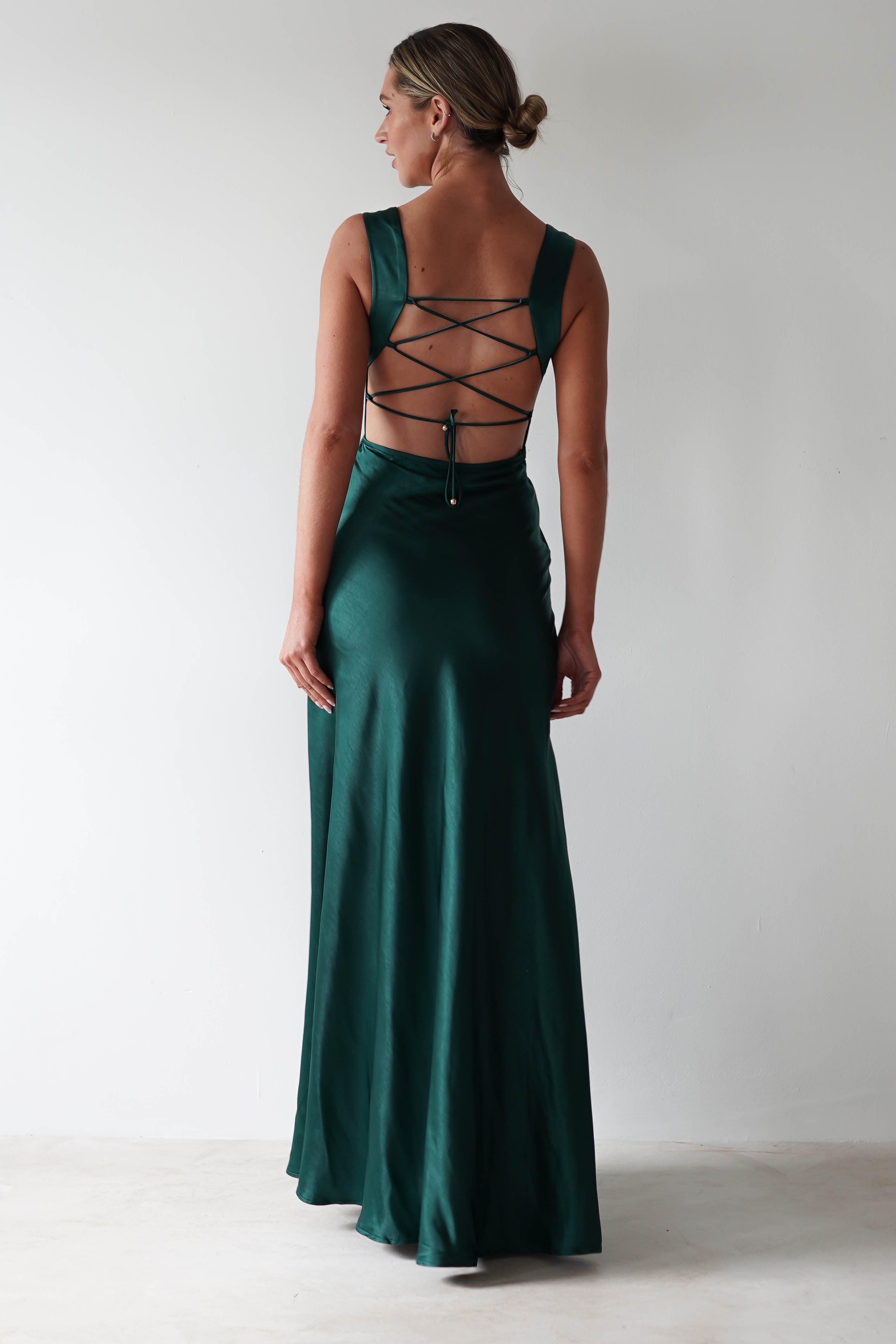 Riviera Soft Satin Maxi Gown | Forest Green | Debs & Prom | Formal Gown | Oh Hello Clothing