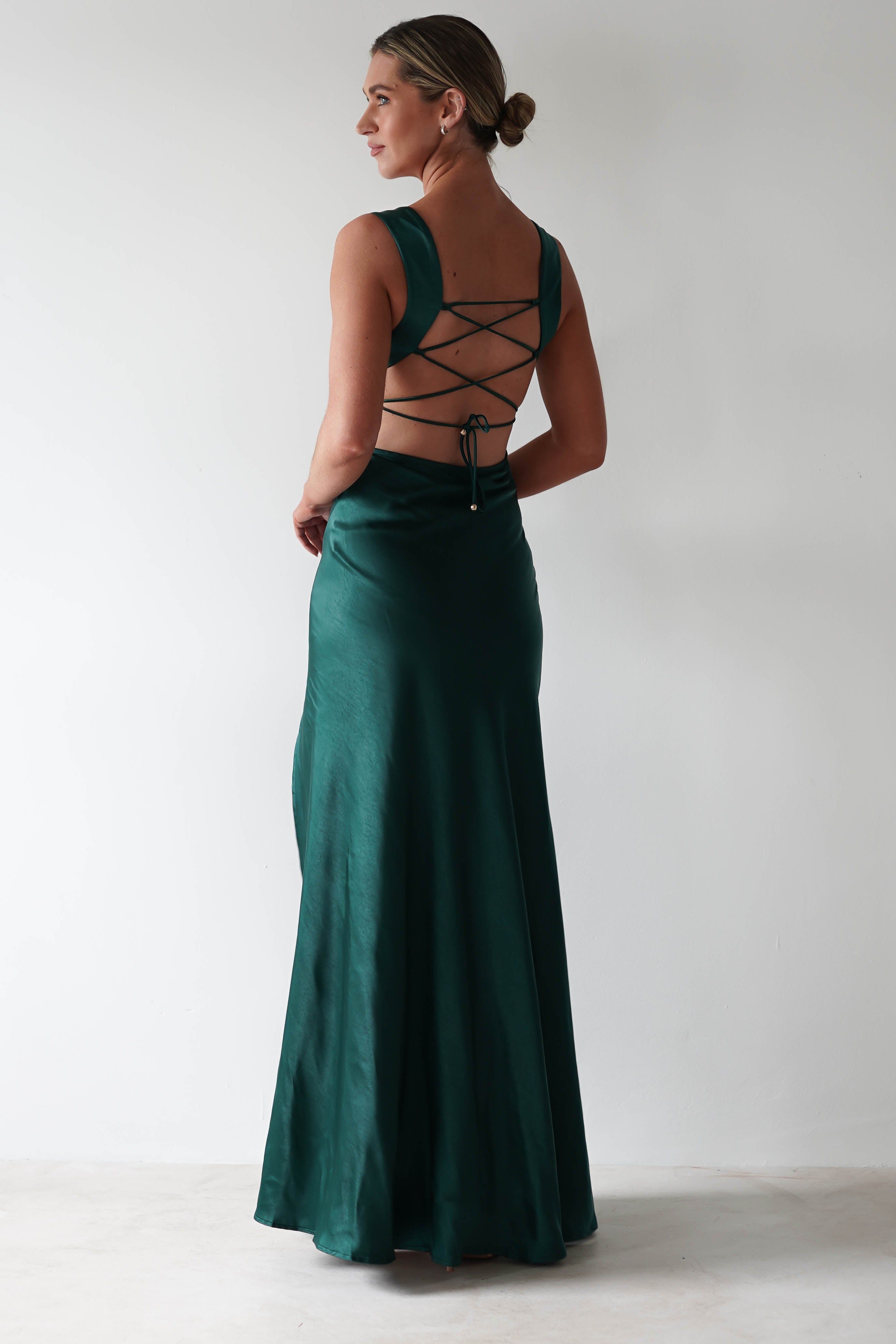 Riviera Soft Satin Maxi Gown | Forest Green | Debs & Prom | Formal Gown | Oh Hello Clothing