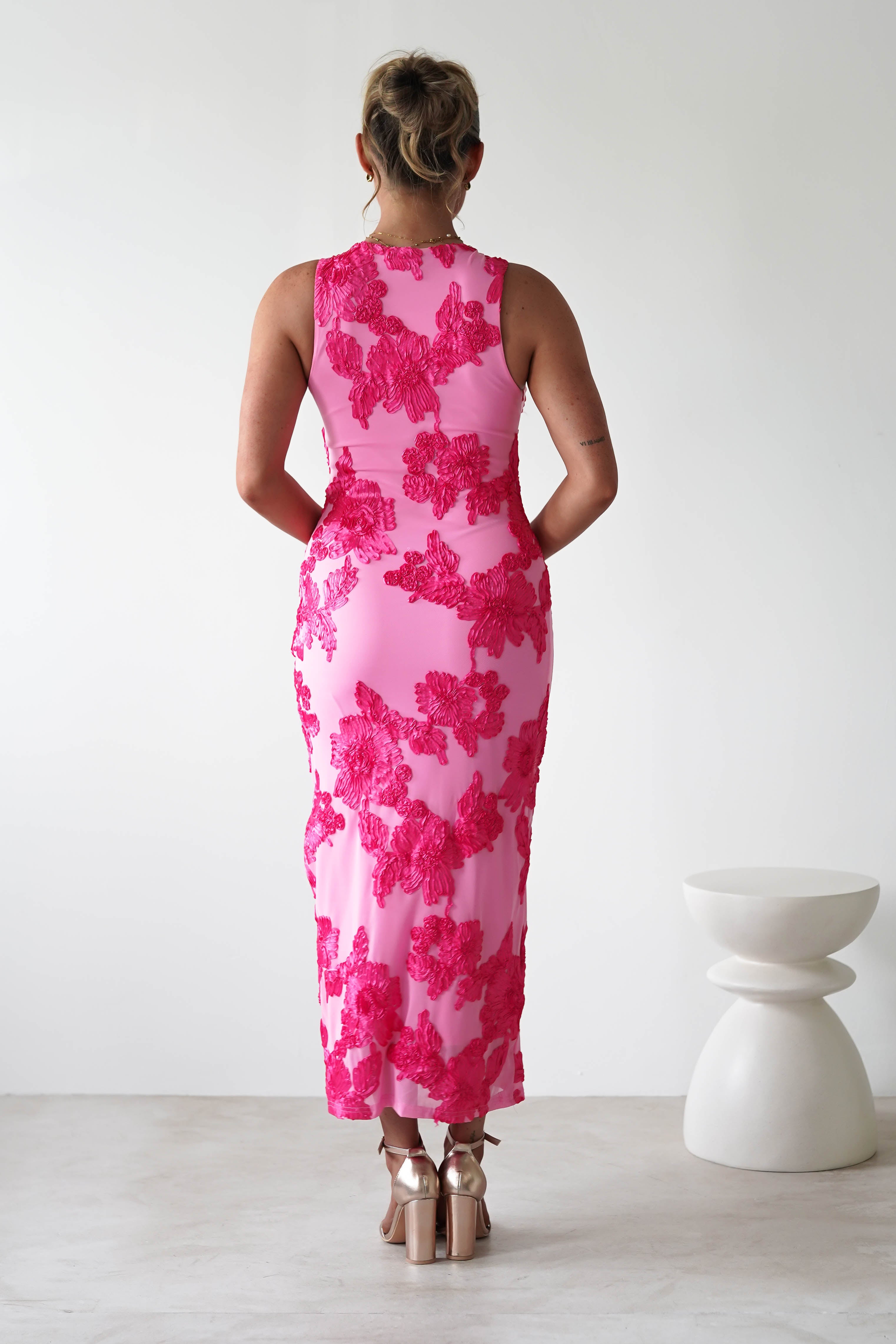 Eliana Bodycon Midi Dress Pink Textured | Wedding Guest Dress | Bodycon | Midi | Oh Hello Clothing