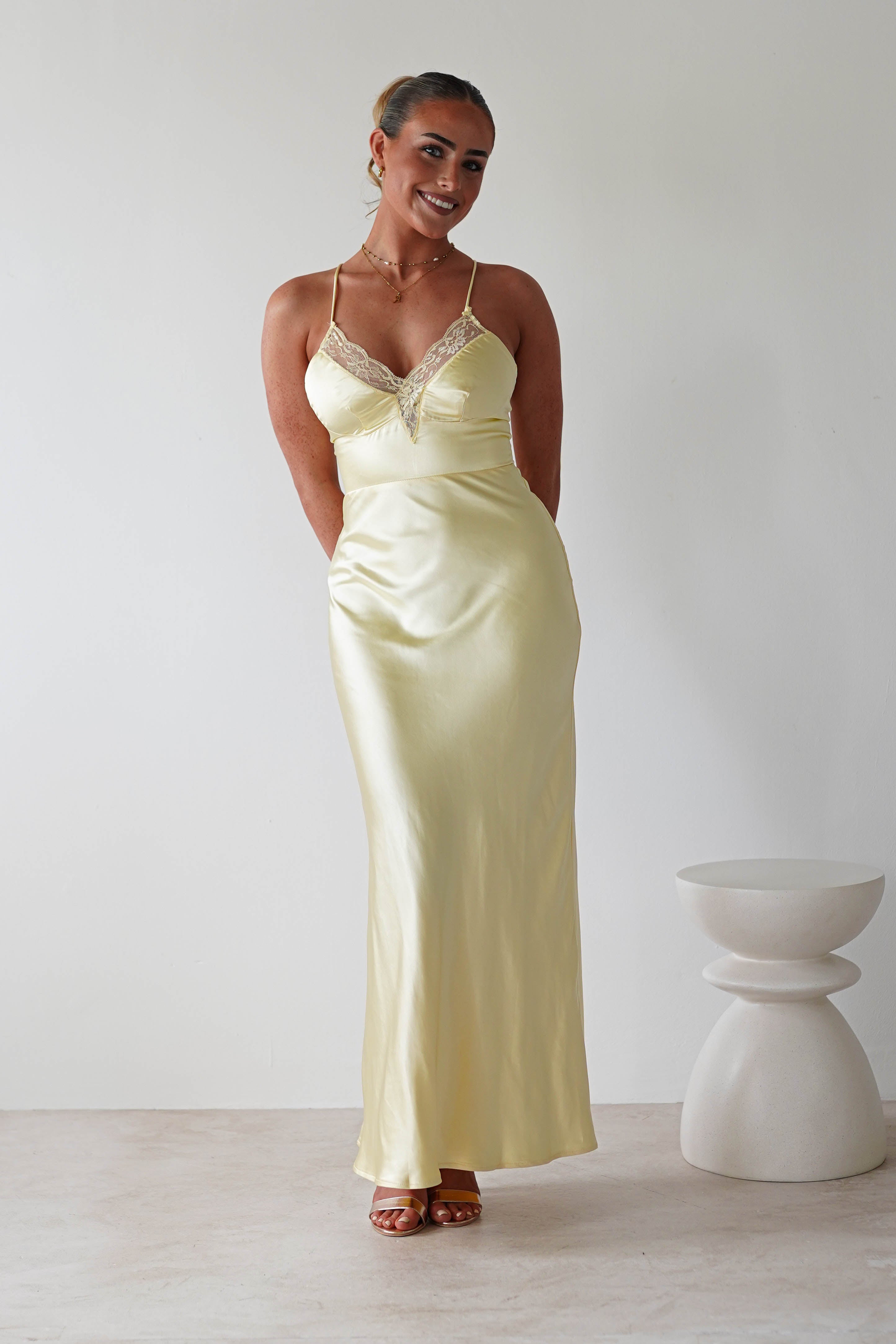 Dawn Soft Satin Maxi Dress Yellow | Wedding Guest Dress | Maxi | Satin | Oh Hello Clothing
