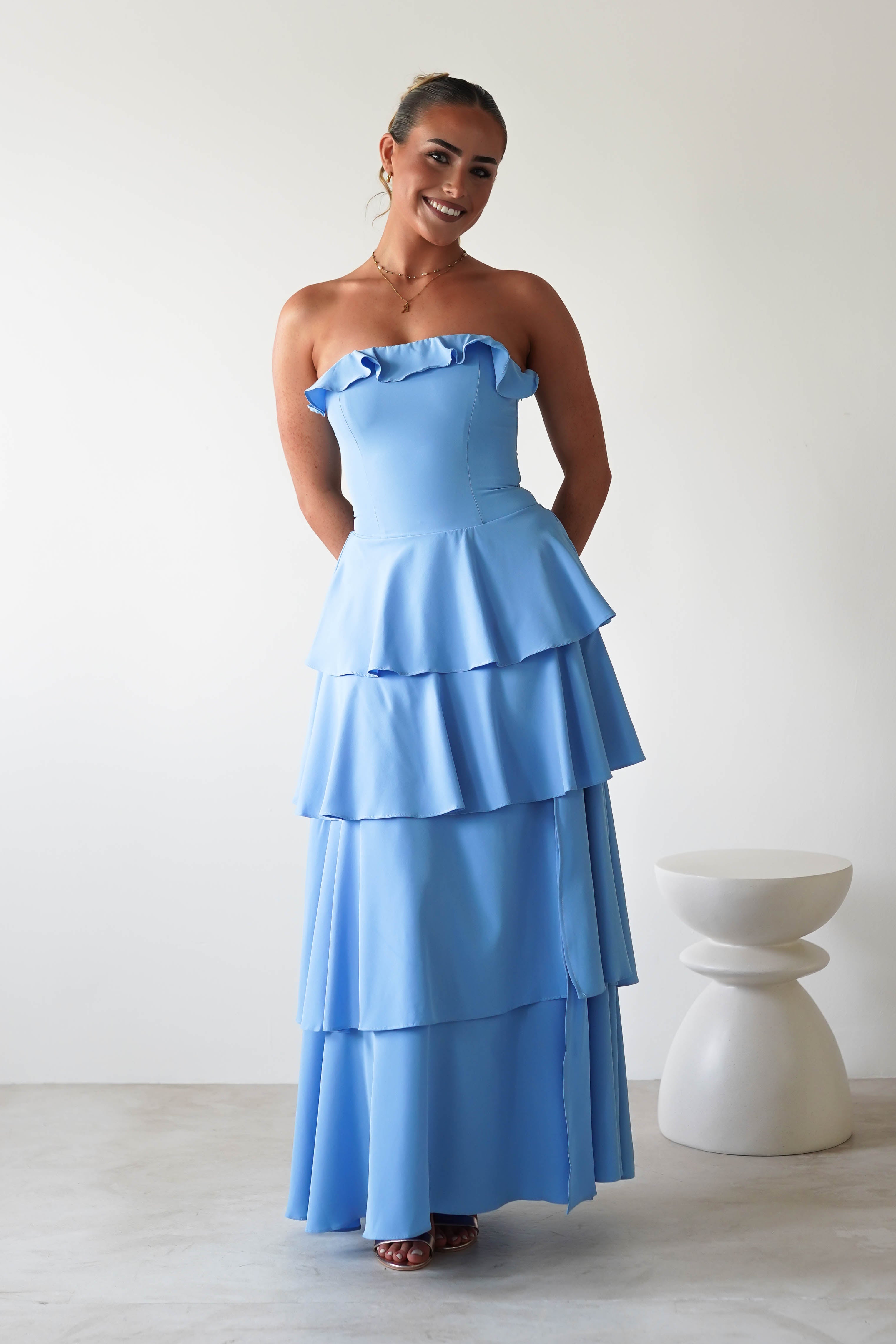 Freya Ruffle Strapless Maxi Dress Blue | Wedding Guest Dress | Maxi | Oh Hello Clothing