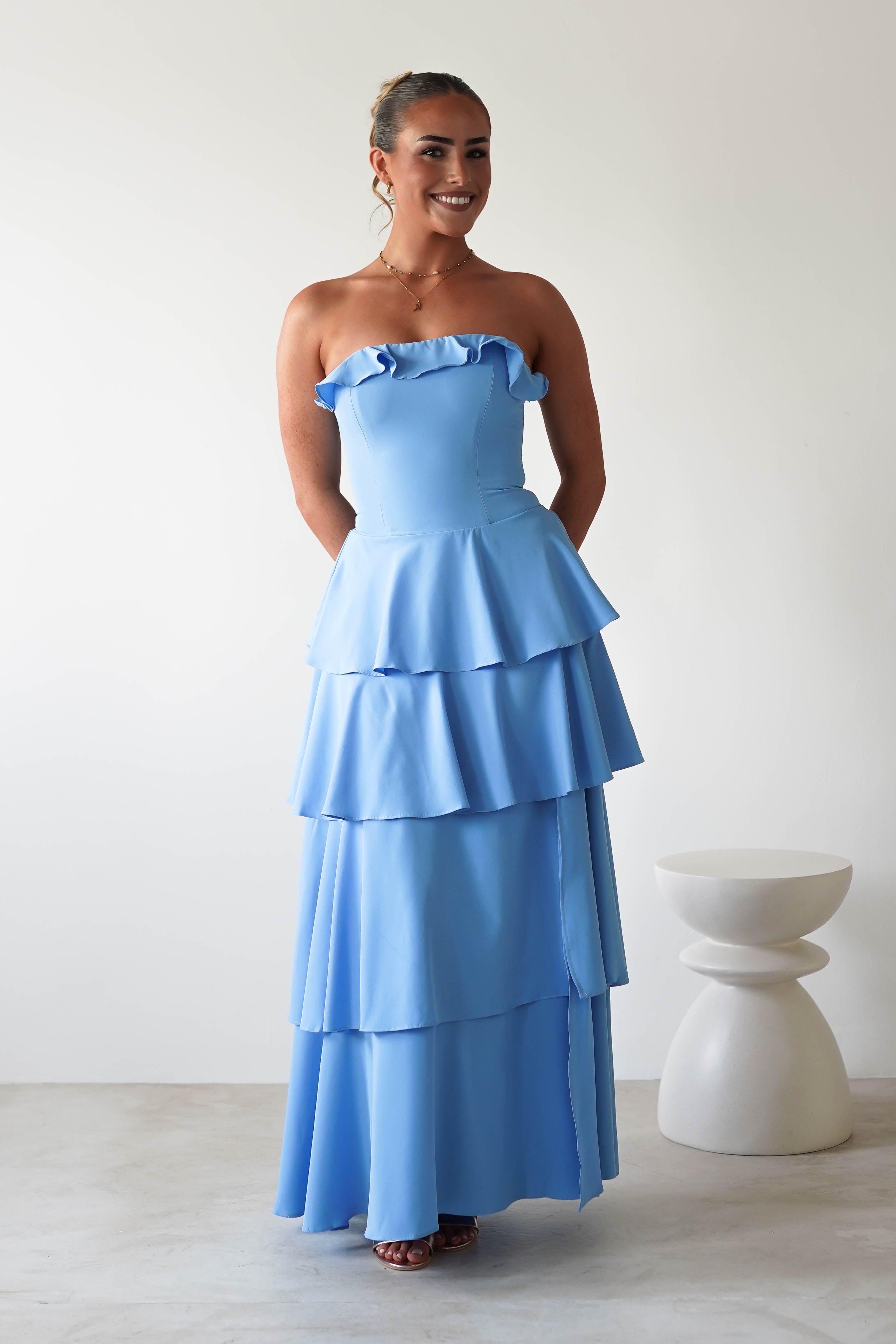 Freya Ruffle Strapless Maxi Dress Blue | Wedding Guest Dress | Maxi | Oh Hello Clothing