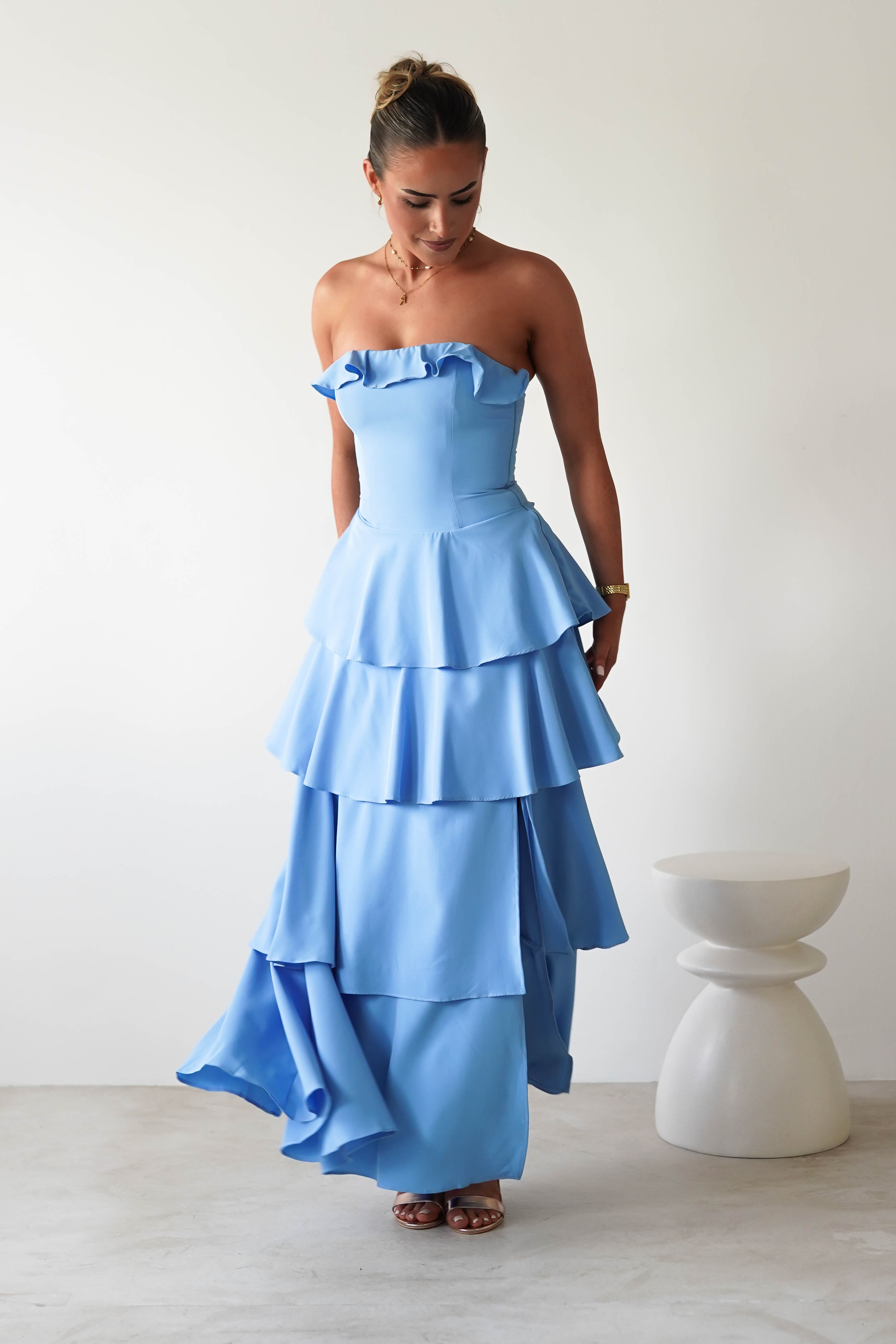 Freya Ruffle Strapless Maxi Dress Blue | Wedding Guest Dress | Maxi | Oh Hello Clothing