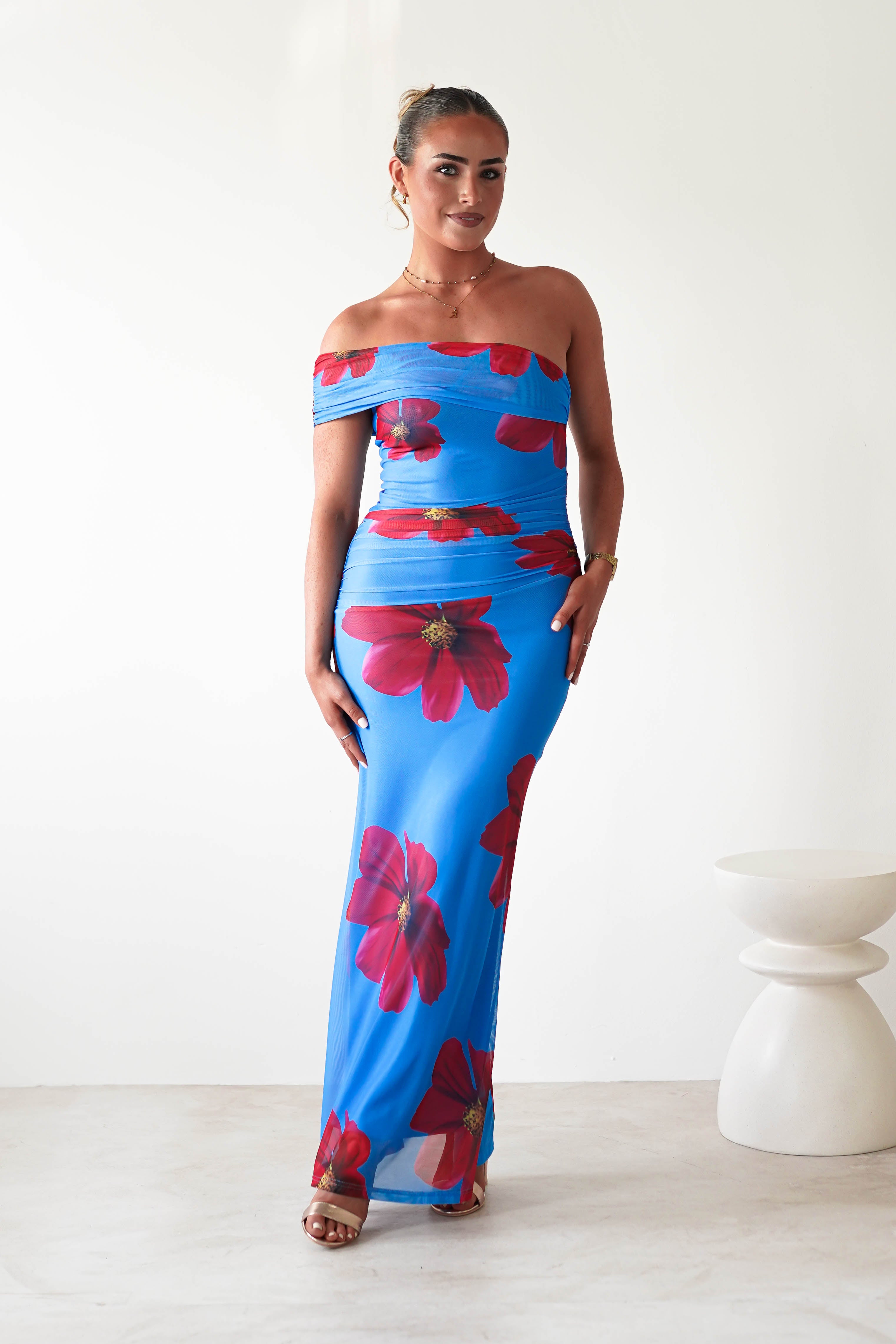 Solara Floral Print Mesh Maxi Dress Blue | Wedding Guest Dress | Maxi | Mesh | Oh Hello Clothing