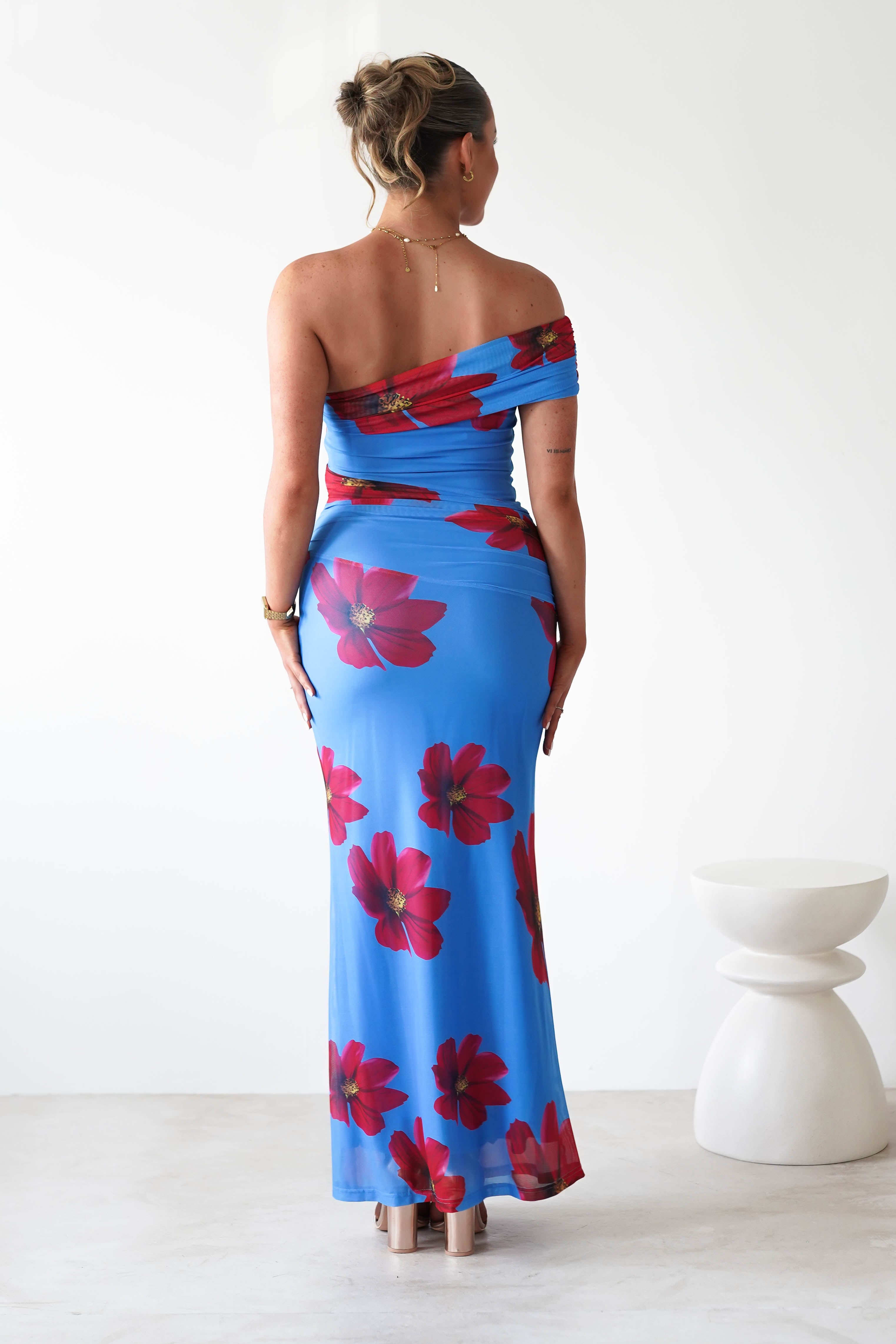 Solara Floral Print Mesh Maxi Dress Blue | Wedding Guest Dress | Maxi | Mesh | Oh Hello Clothing