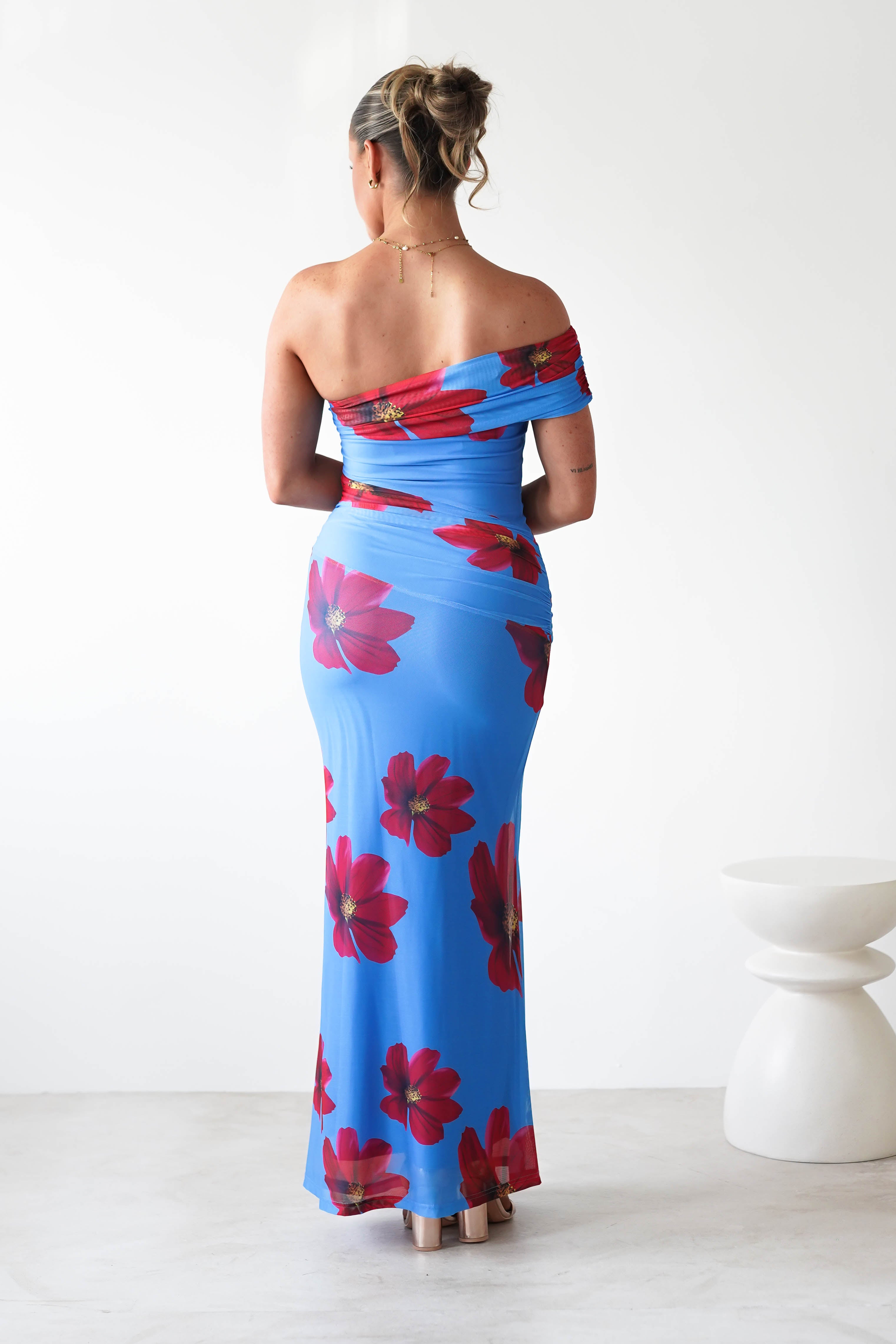 Solara Floral Print Mesh Maxi Dress Blue | Wedding Guest Dress | Maxi | Mesh | Oh Hello Clothing