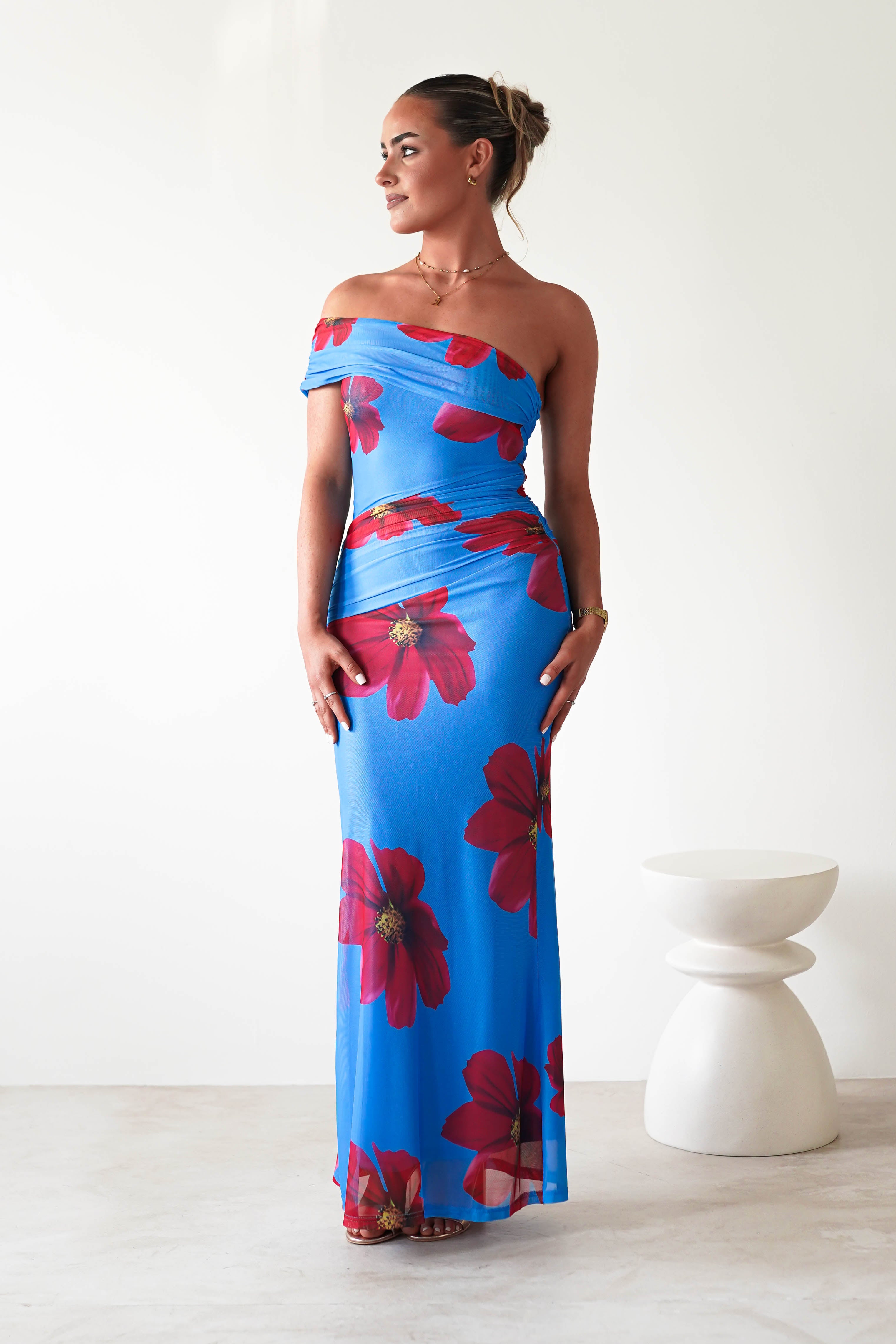 Solara Floral Print Mesh Maxi Dress Blue | Wedding Guest Dress | Maxi | Mesh | Oh Hello Clothing