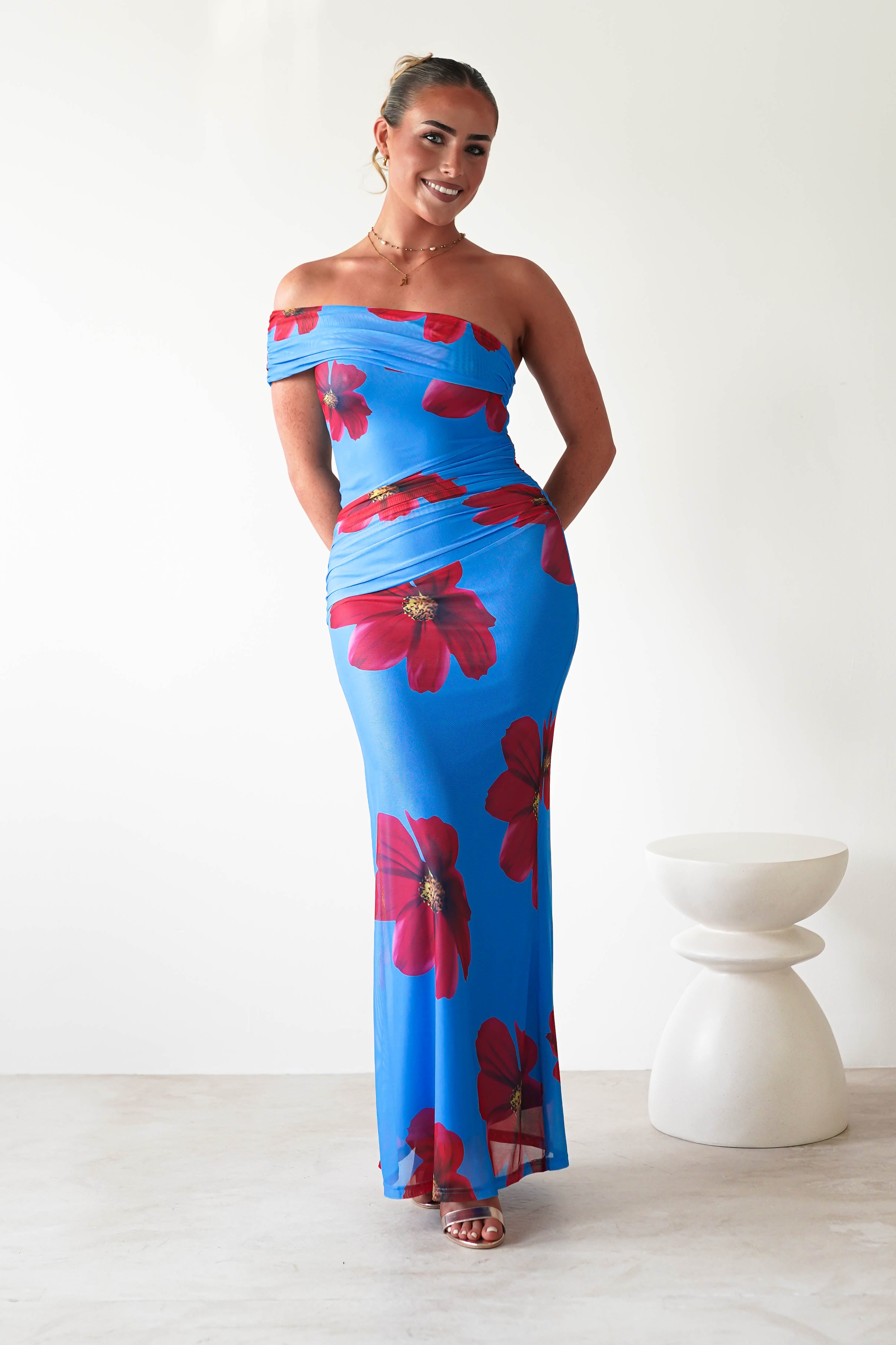 Solara Floral Print Mesh Maxi Dress Blue | Wedding Guest Dress | Maxi | Mesh | Oh Hello Clothing
