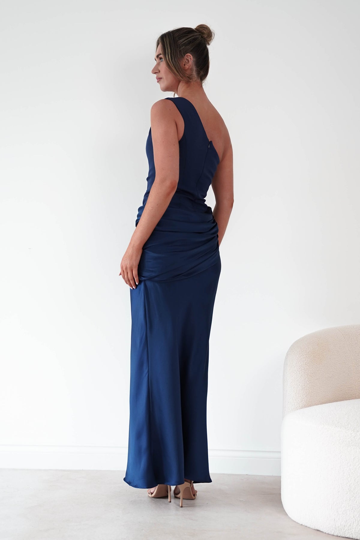 1*done- Nadalia One Shoulder Satin Maxi Dress | new colour navy- sample-Oh Hello Clothing