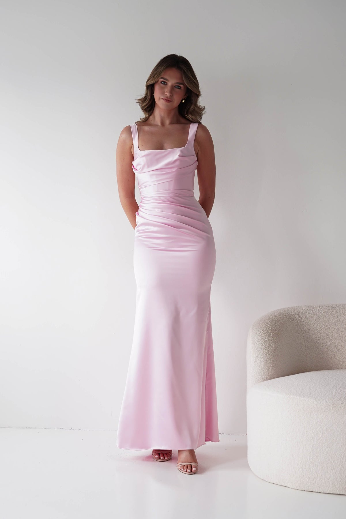 Addison Sqaure Neck Satin Maxi Dress | Pink-Oh Hello Clothing