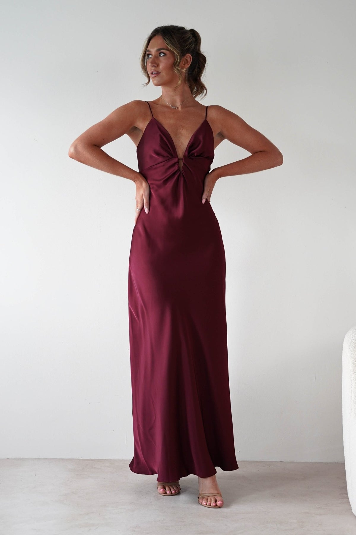 Adley Soft Satin Maxi Dress | Burgundy-Oh Hello Clothing