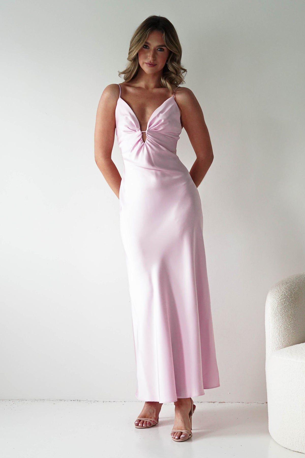Adley Soft Satin Maxi Dress | Pink-Oh Hello Clothing