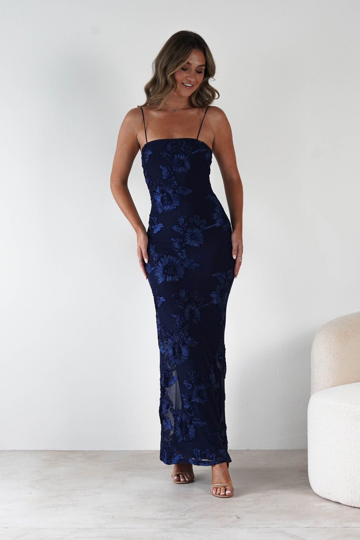 Alvana Floral Appliqué Maxi Dress | Navy-Oh Hello Clothing