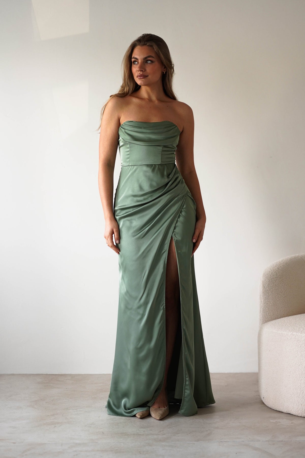 Alyce Soft Satin Strapless Gown | Olive-Oh Hello Clothing