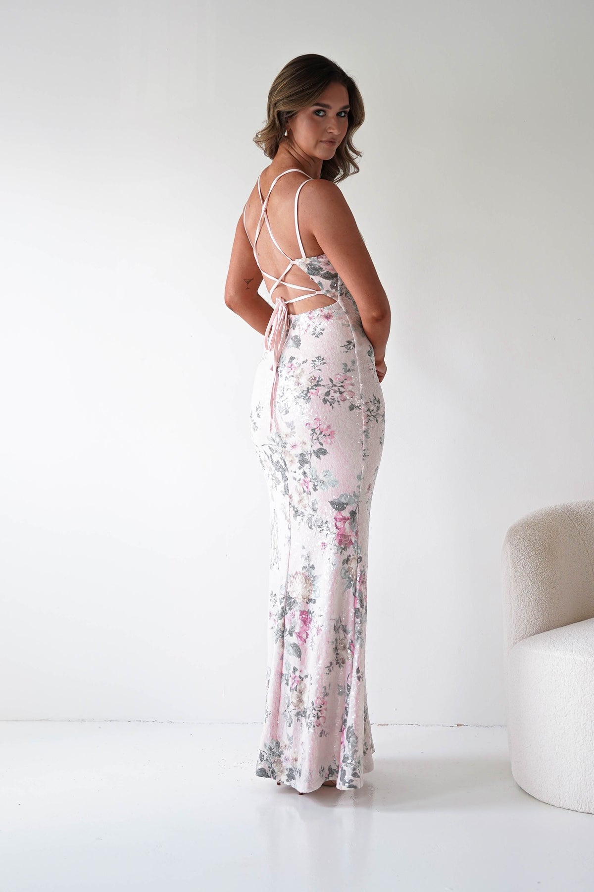 Anglea Floral Sequin Maxi Gown | Blush-Oh Hello Clothing