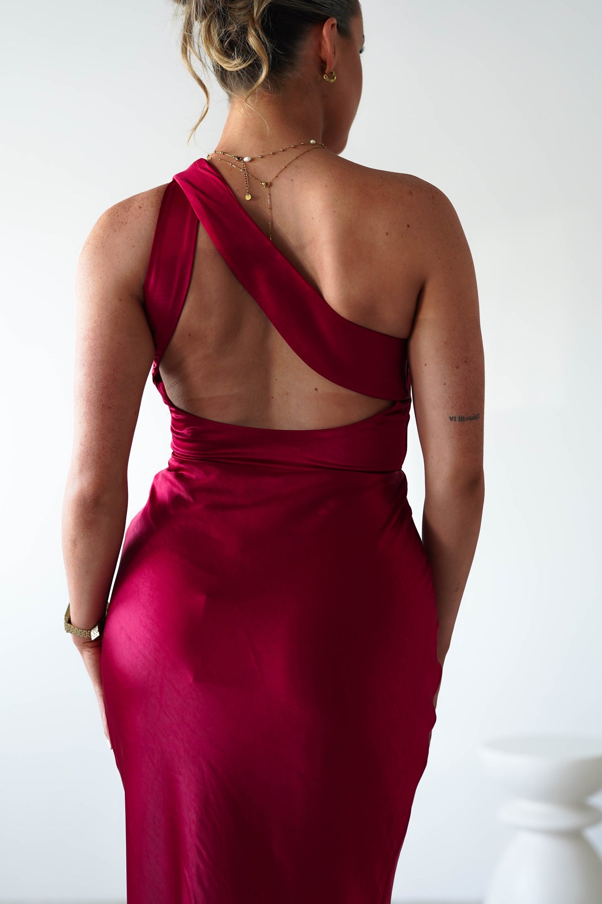 Ashlee Soft Satin One Shoulder Maxi Dress | Red-Oh Hello Clothing