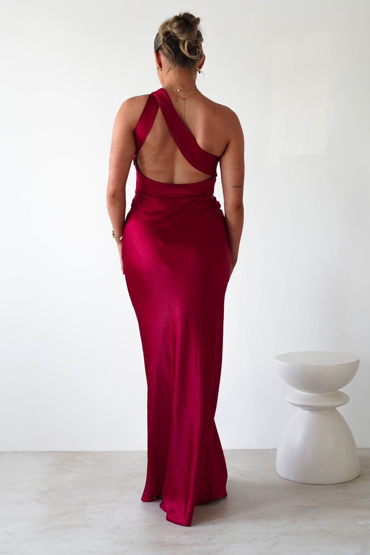 Ashlee Soft Satin One Shoulder Maxi Dress | Red-Oh Hello Clothing