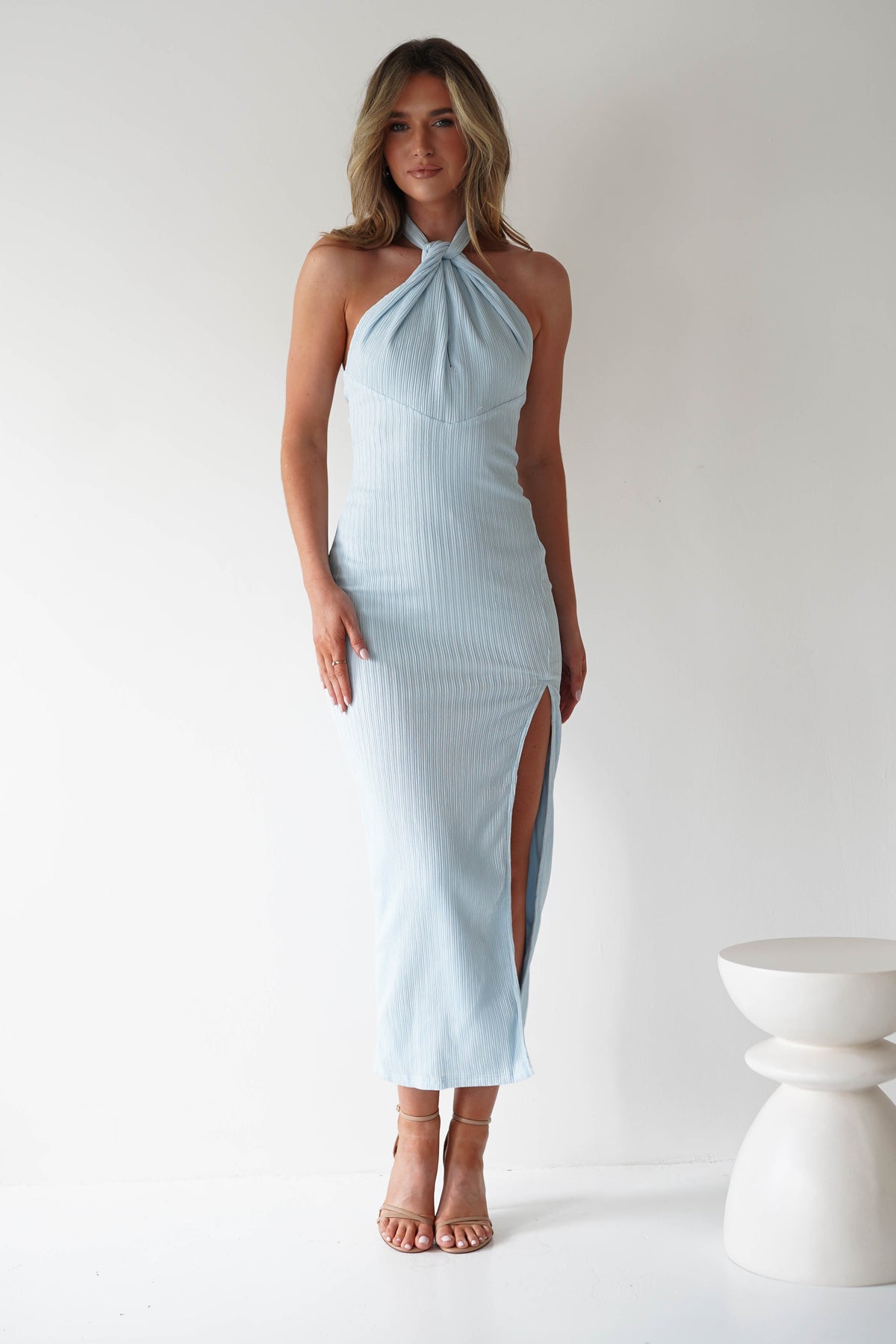 Bernice Ribbed Midaxi Dress | Light Blue-Oh Hello Clothing