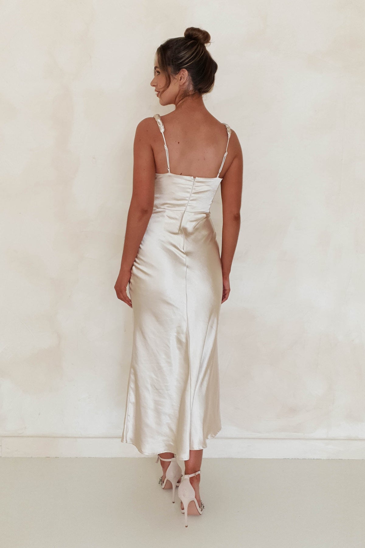 Bethanie Soft Satin Maxi Dress | Champagne-Oh Hello Clothing