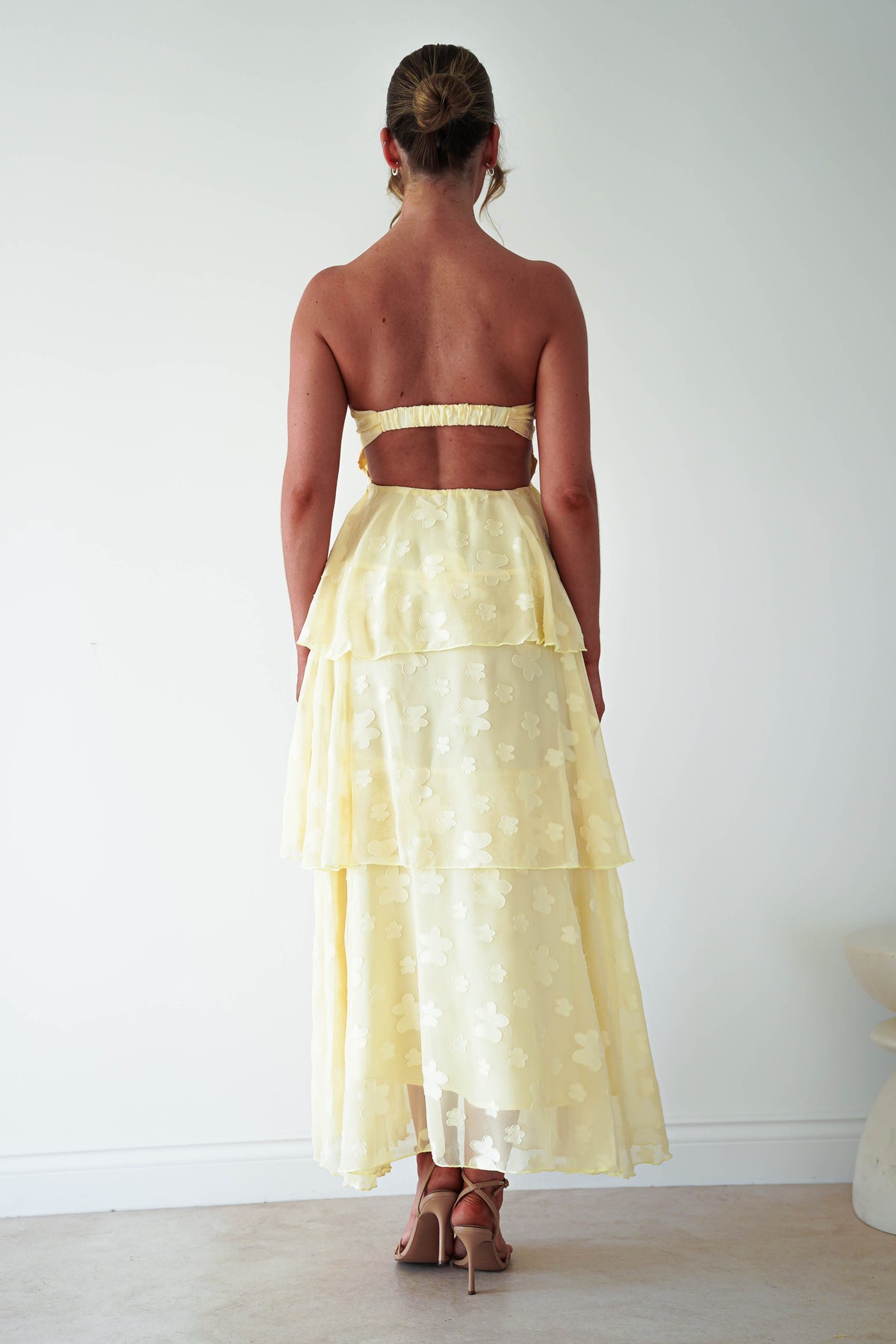 Brailey Strapless Floral Embossed Maxi Dress | Yellow-Oh Hello Clothing