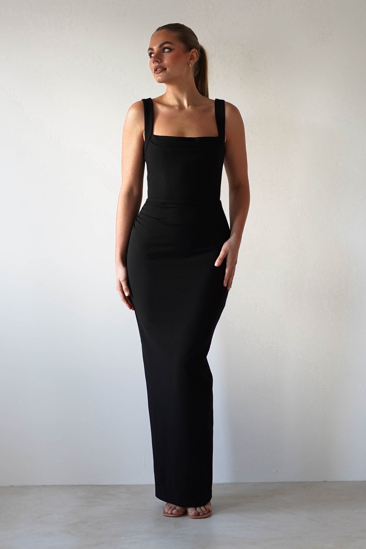 Brooke Square Neck Maxi Dress | Black-Oh Hello Clothing