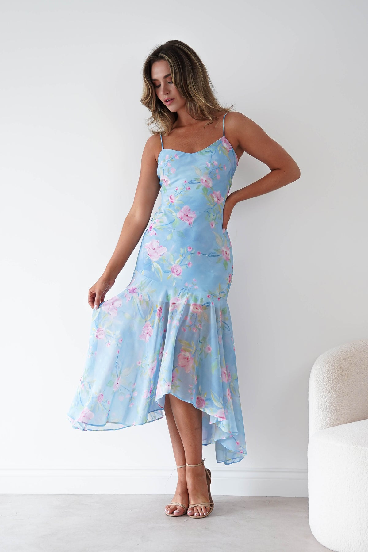 Calix Floral Asymmetric Midi Dress | Blue-Oh Hello Clothing