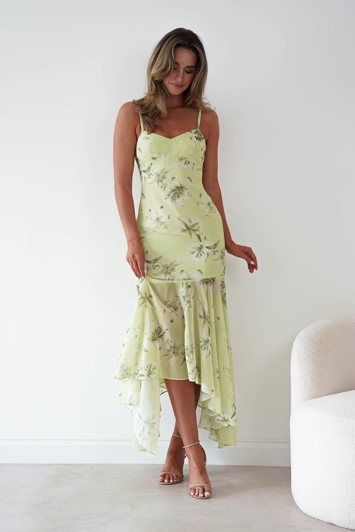 Calix Floral Asymmetric Midi Dress | Sage Green-Oh Hello Clothing