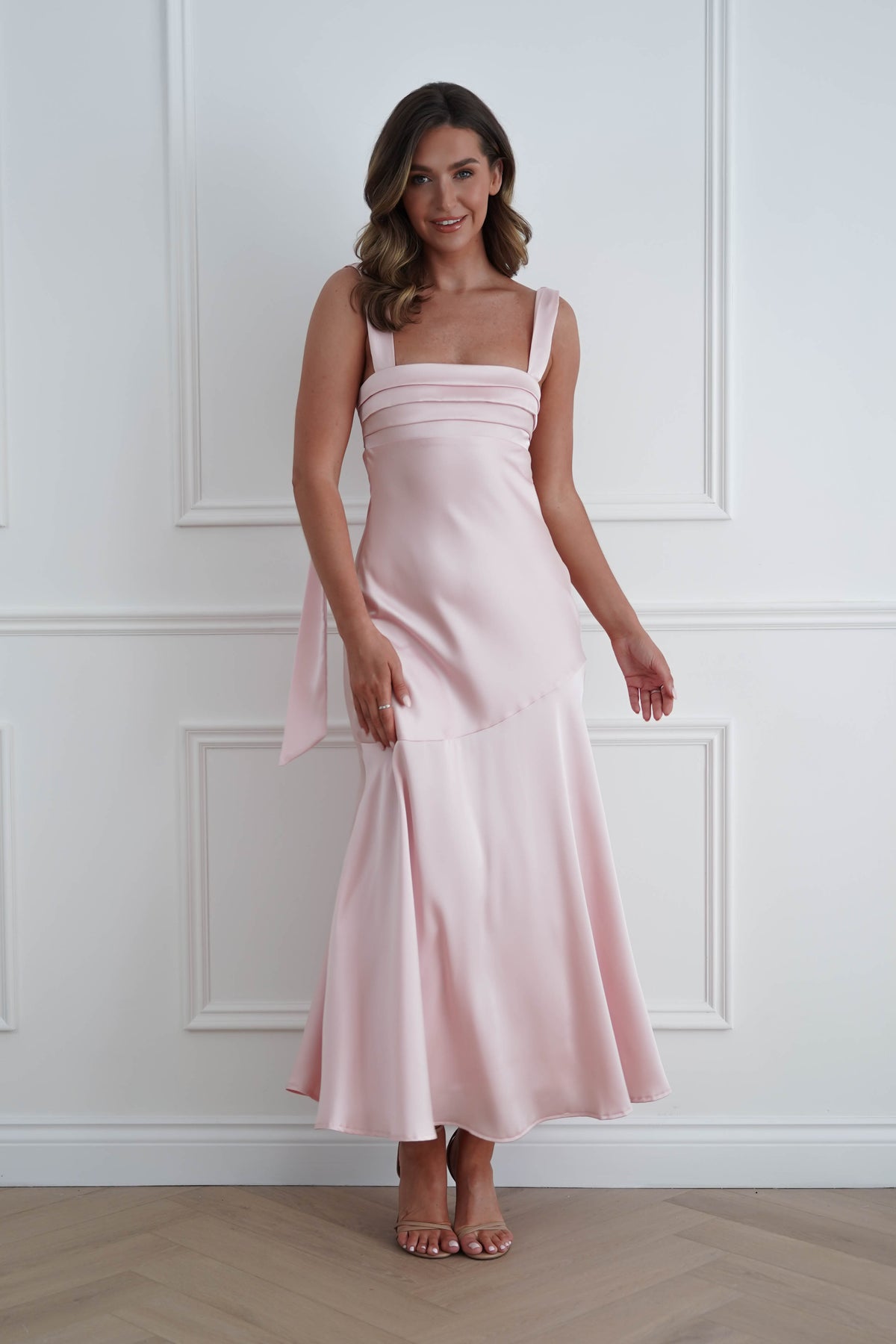 Casina Soft Satin Maxi Dress | Pink-Oh Hello Clothing