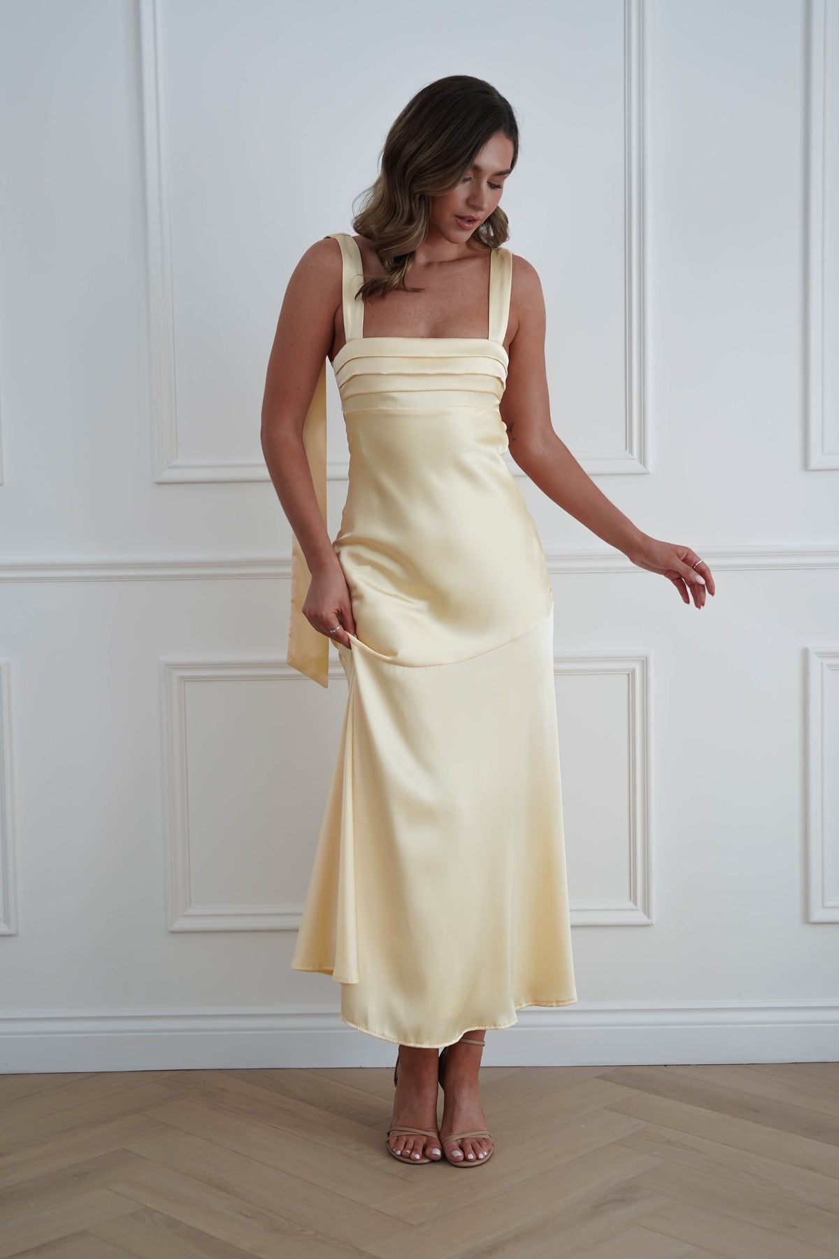 Casina Soft Satin Maxi Dress | Yellow-Oh Hello Clothing